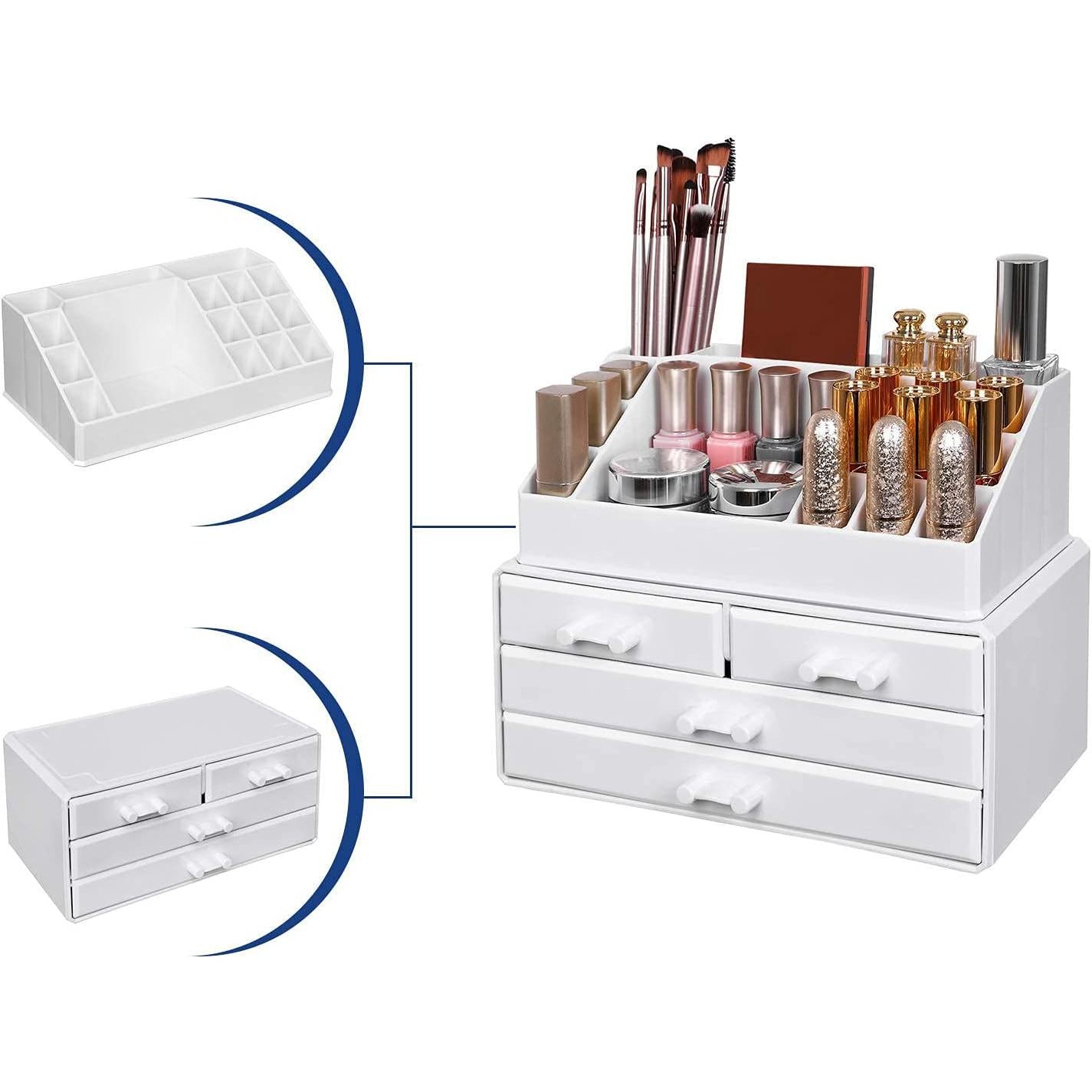 kozmetički organizator, spremište šminke s 4 ladice, 24 x 18,5, x 13,5 cm, bijela | SONGMICS-vitahome.hr