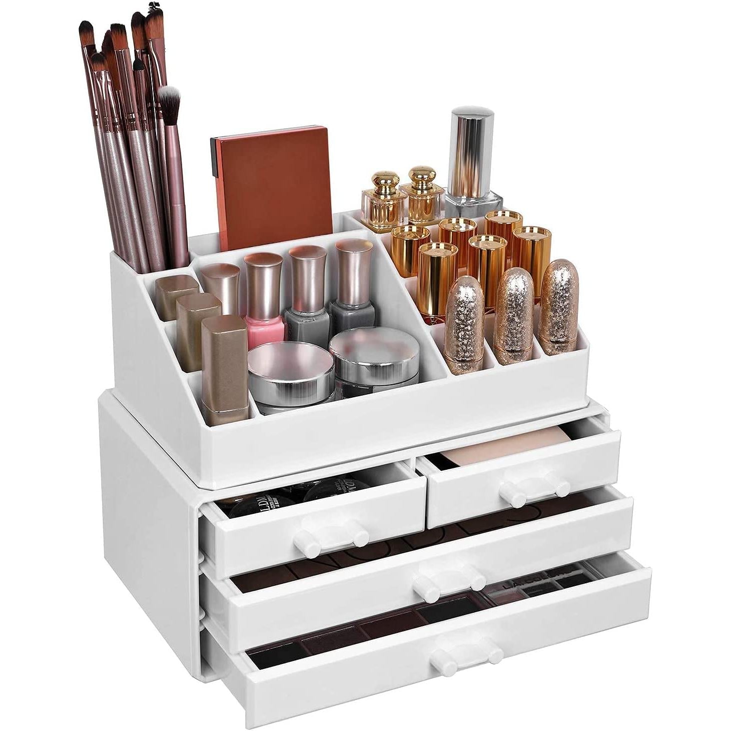 kozmetički organizator, spremište šminke s 4 ladice, 24 x 18,5, x 13,5 cm, bijela | SONGMICS-vitahome.hr
