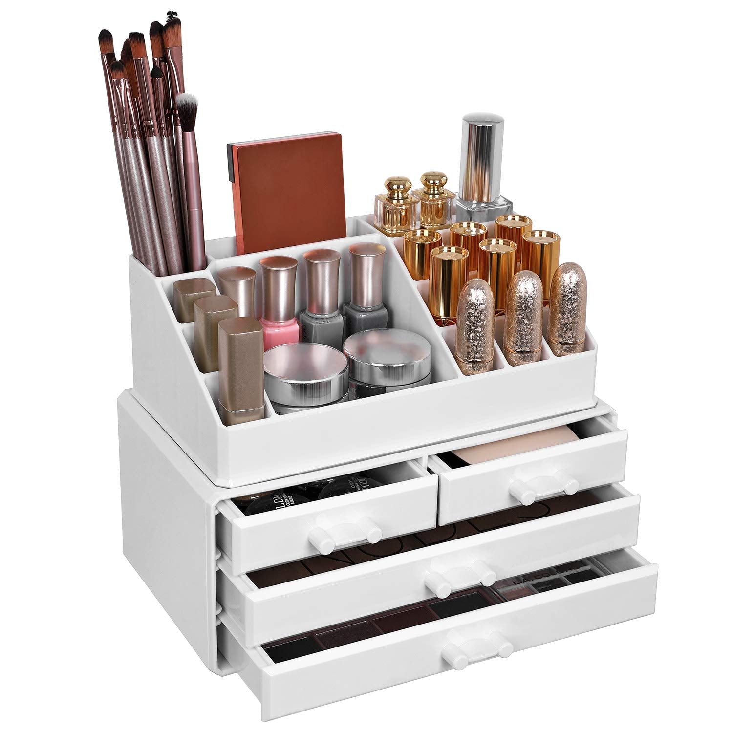 kozmetički organizator, spremište šminke s 4 ladice, 24 x 18,5, x 13,5 cm, bijela | SONGMICS-vitahome.hr