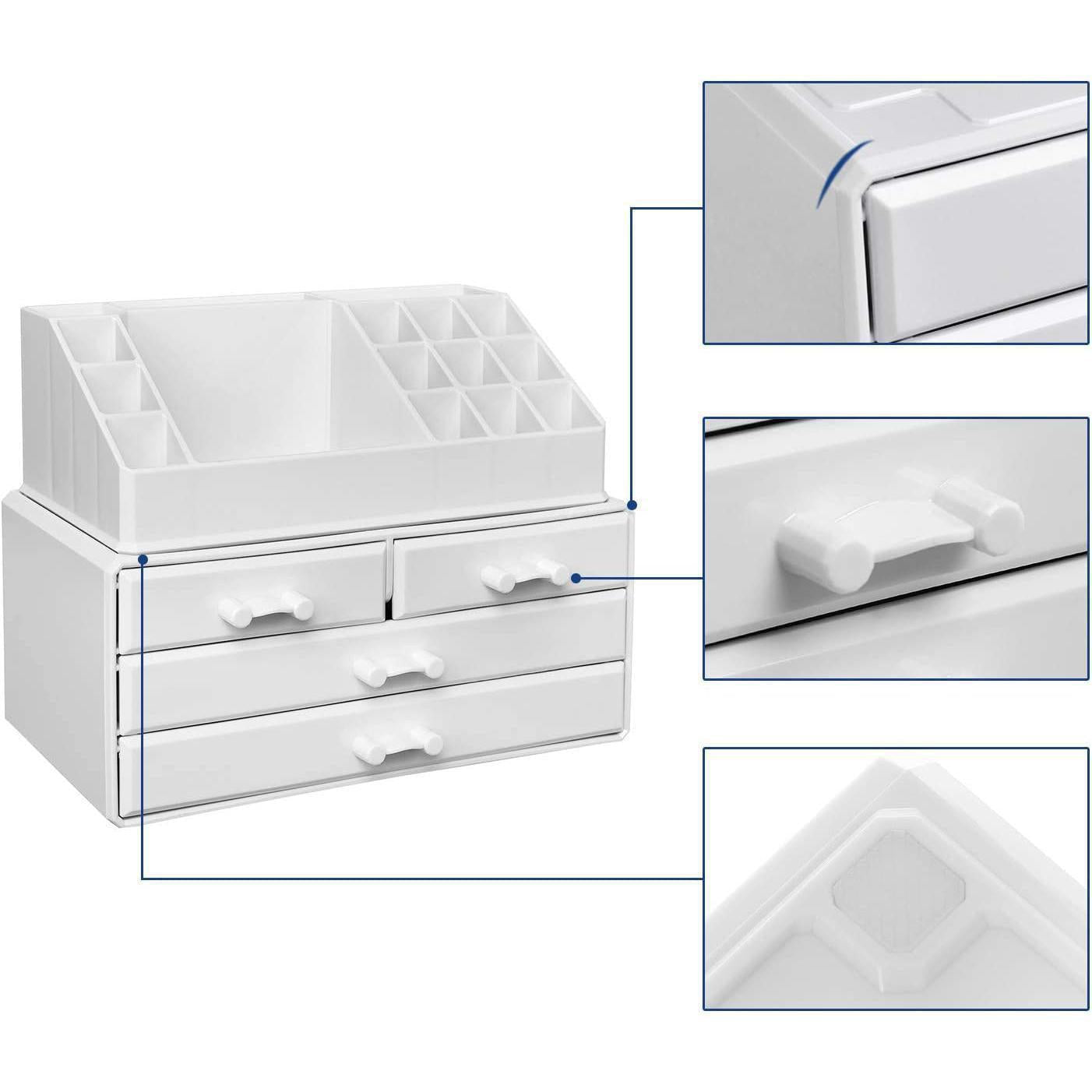 kozmetički organizator, spremište šminke s 4 ladice, 24 x 18,5, x 13,5 cm, bijela | SONGMICS-vitahome.hr