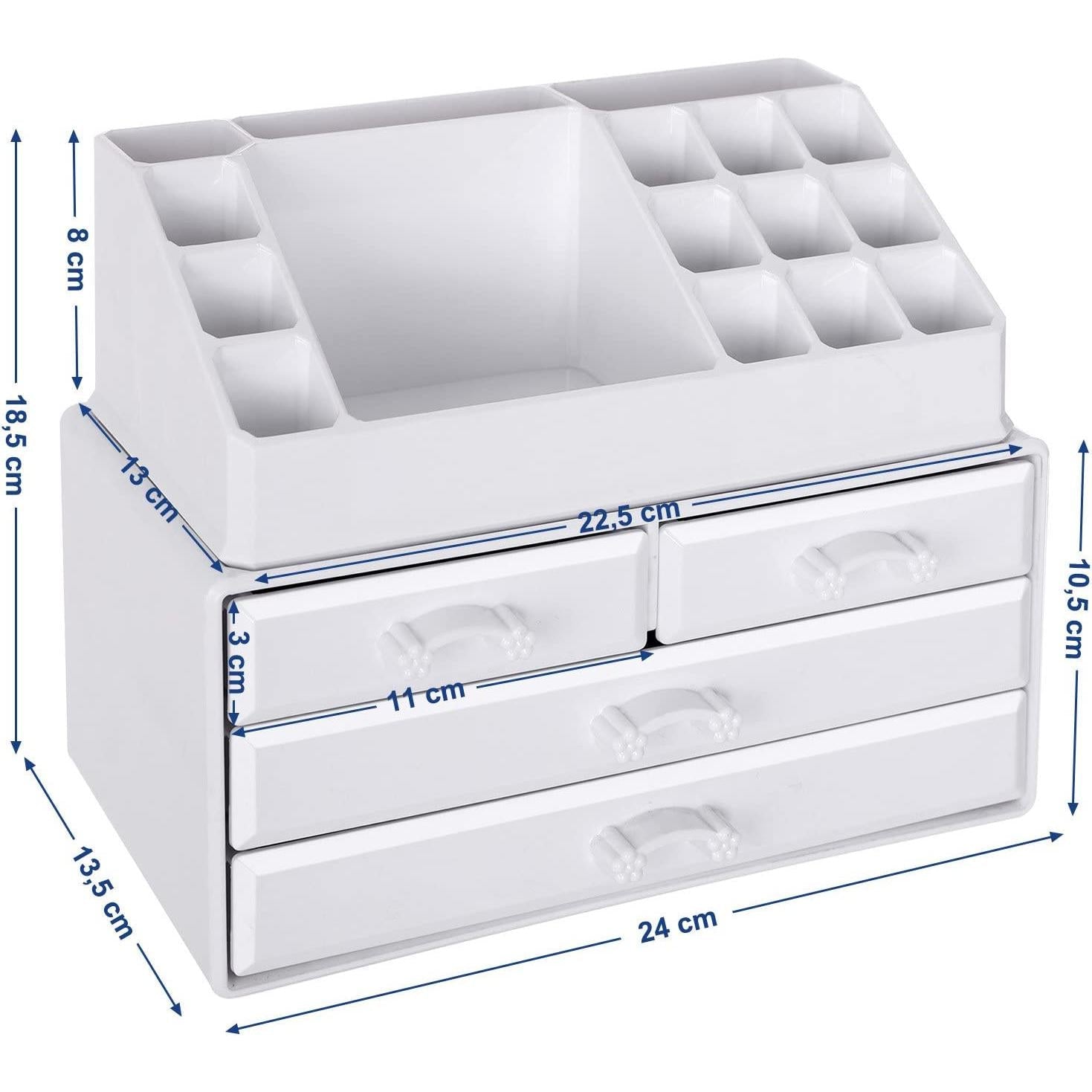kozmetički organizator, spremište šminke s 4 ladice, 24 x 18,5, x 13,5 cm, bijela | SONGMICS-vitahome.hr