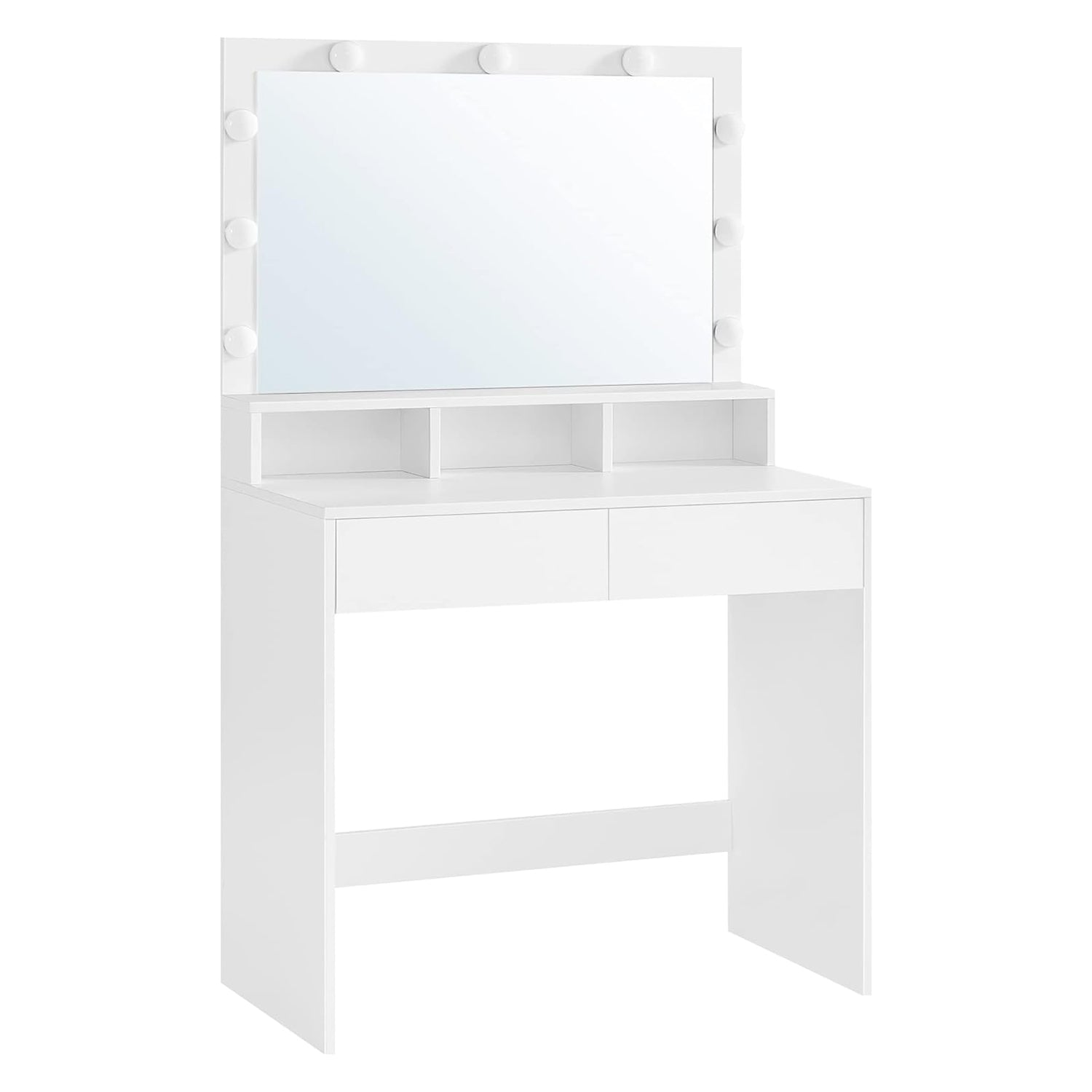 Kozmetički stol s ogledalom, 9 LED žarulja, 2 ladice i 3 otvorena pretinca, bijeli | VASAGLE-vitahome.hr