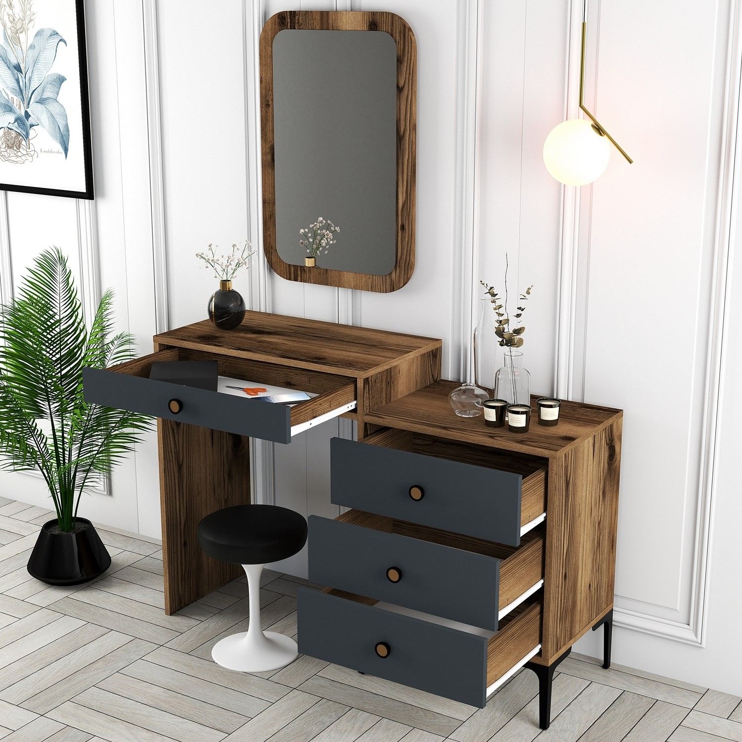 Kozmetički stolić Lizbon 543 - Walnut, Anthracite | AG-vitahome.hr