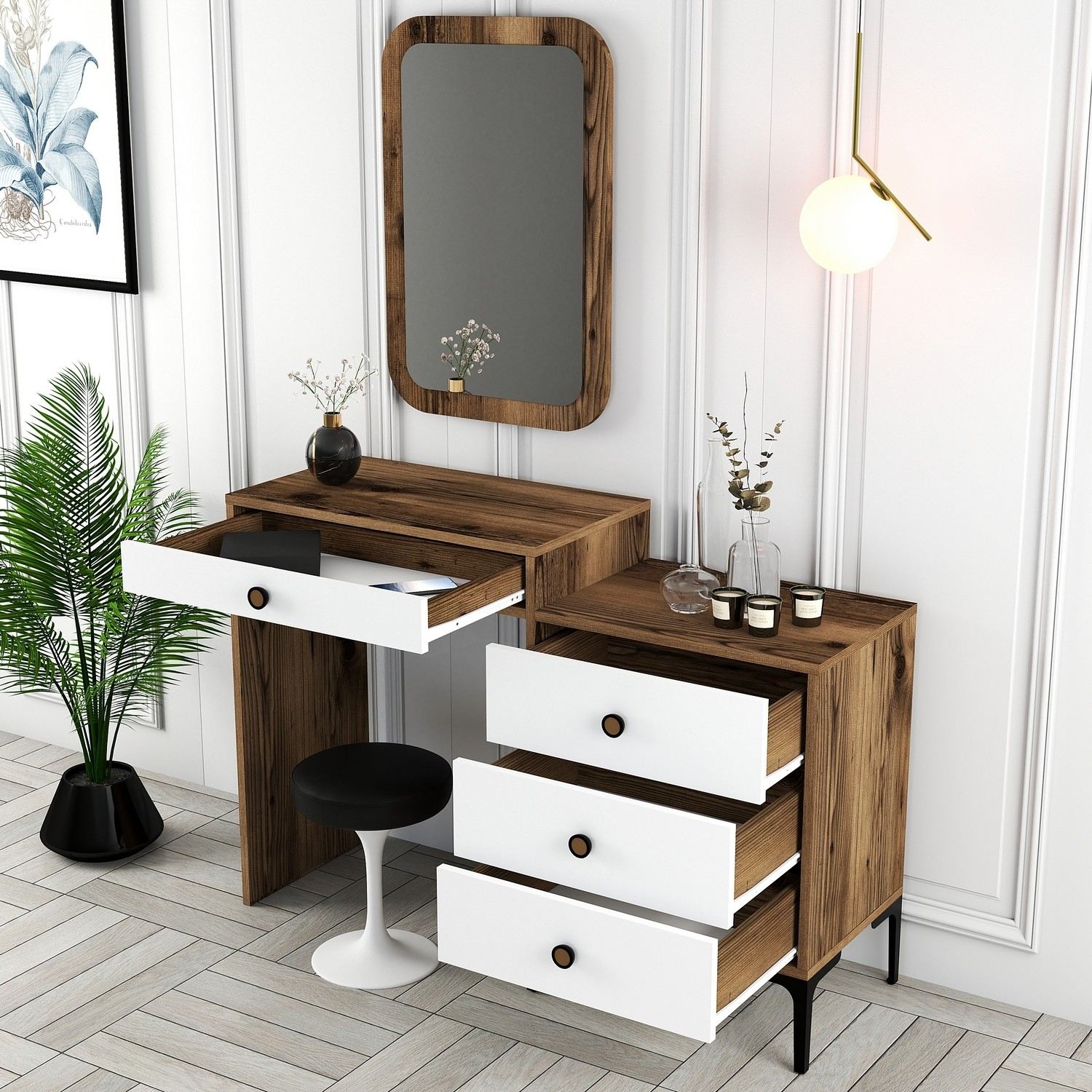 Kozmetički stolić Lizbon 544 - Walnut, White | AG-vitahome.hr