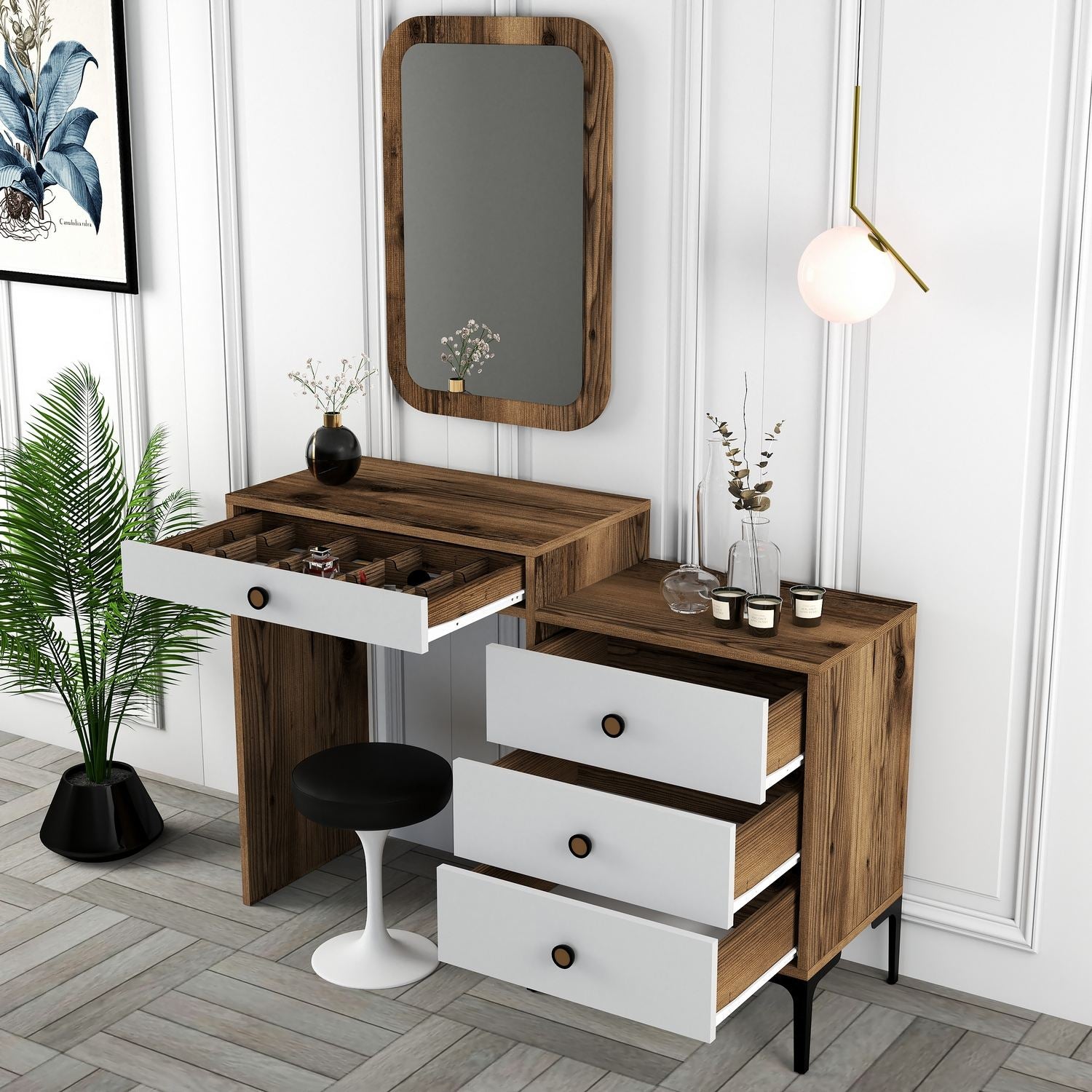 Kozmetički stolić Lizbon 544 - Walnut, White | AG-vitahome.hr