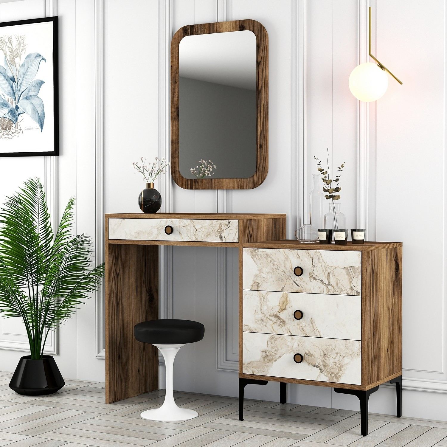 Kozmetički stolić Lizbon 545 - Walnut, White | AG-vitahome.hr