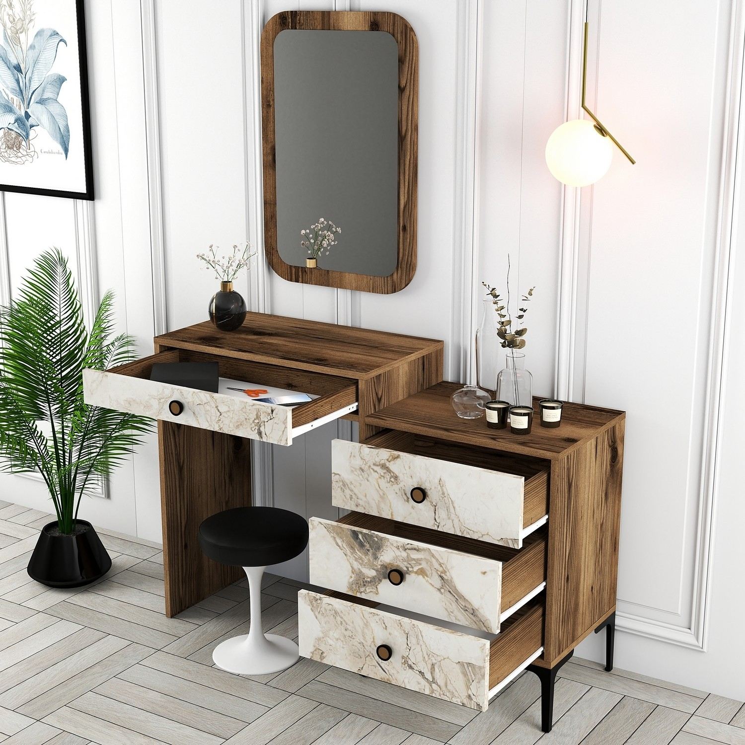 Kozmetički stolić Lizbon 545 - Walnut, White | AG-vitahome.hr