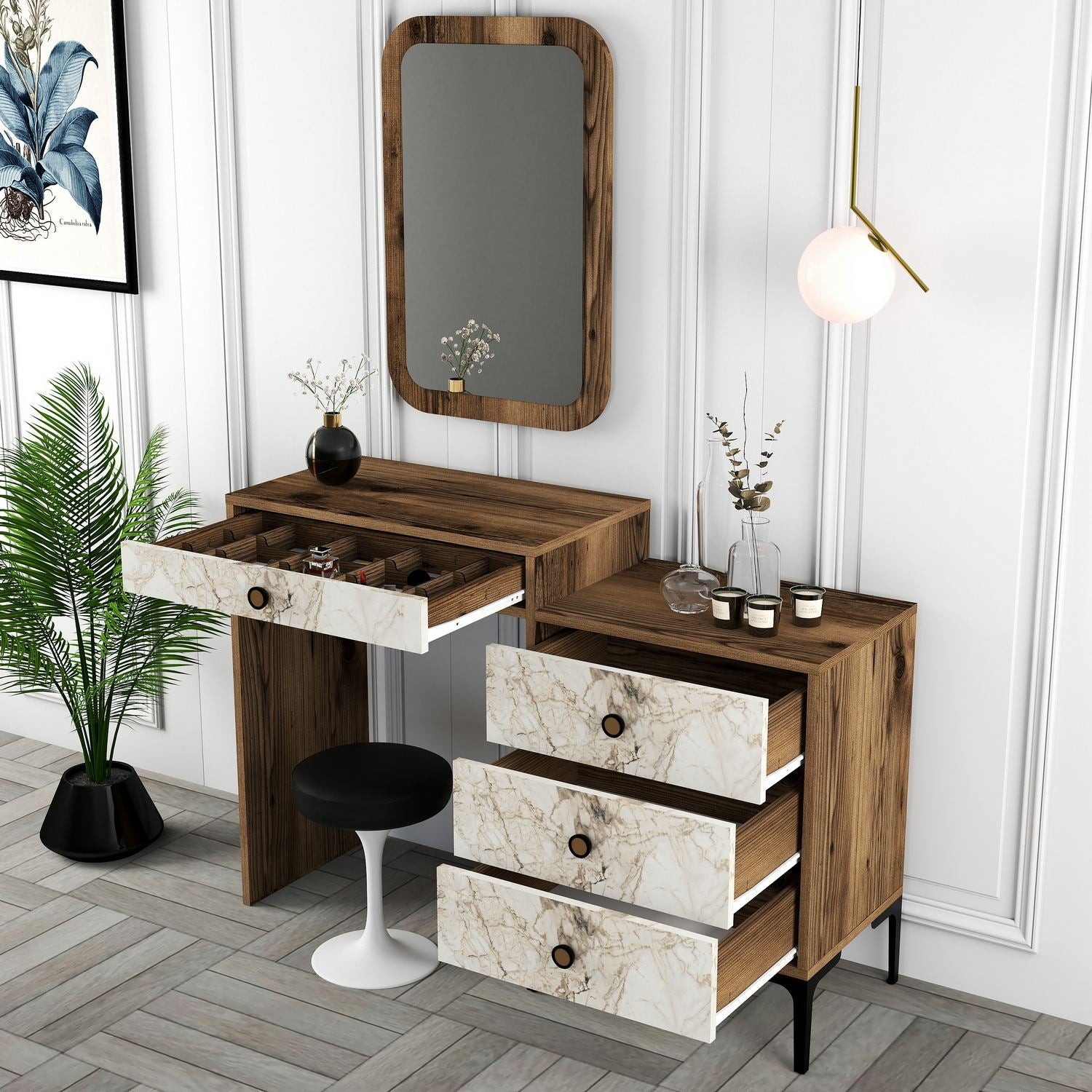 Kozmetički stolić Lizbon 545 - Walnut, White | AG-vitahome.hr