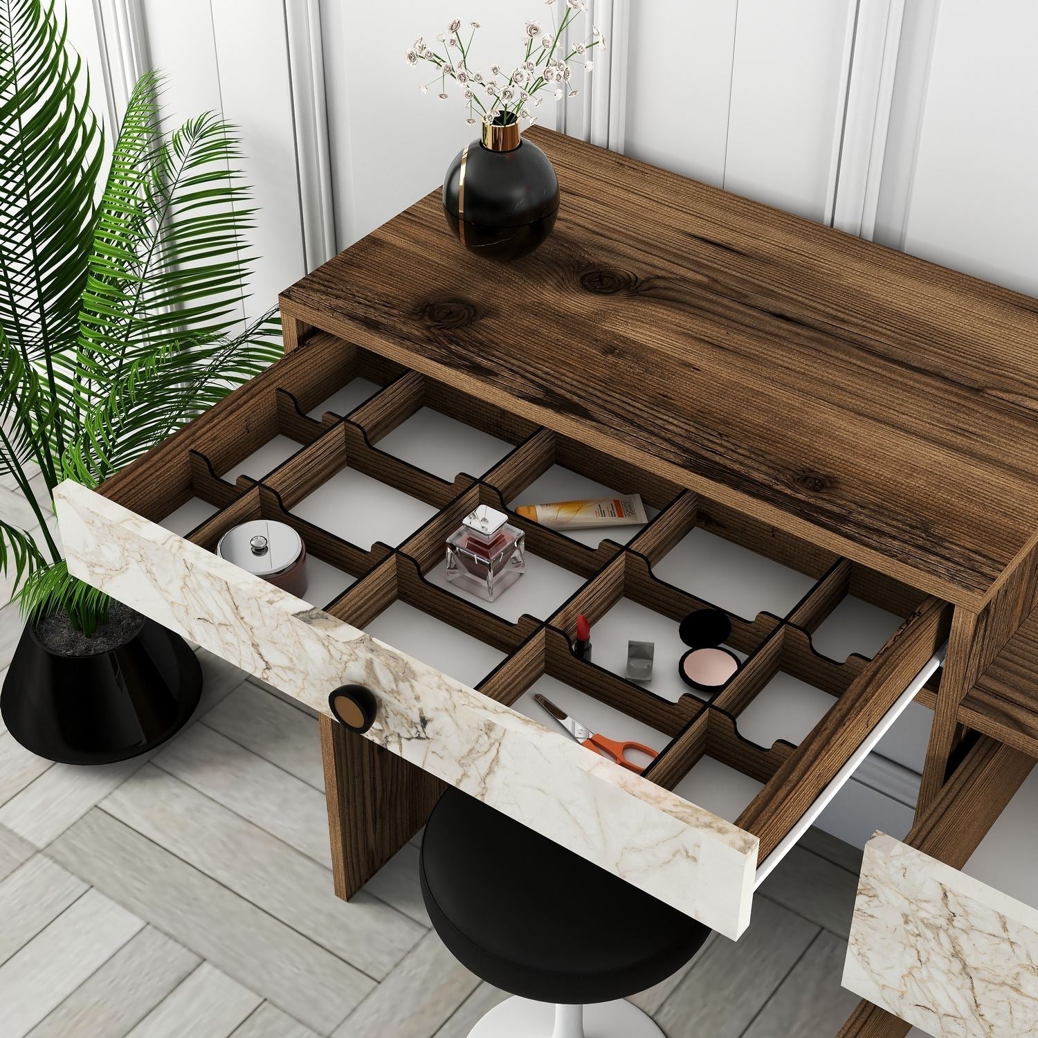 Kozmetički stolić Lizbon 545 - Walnut, White | AG-vitahome.hr