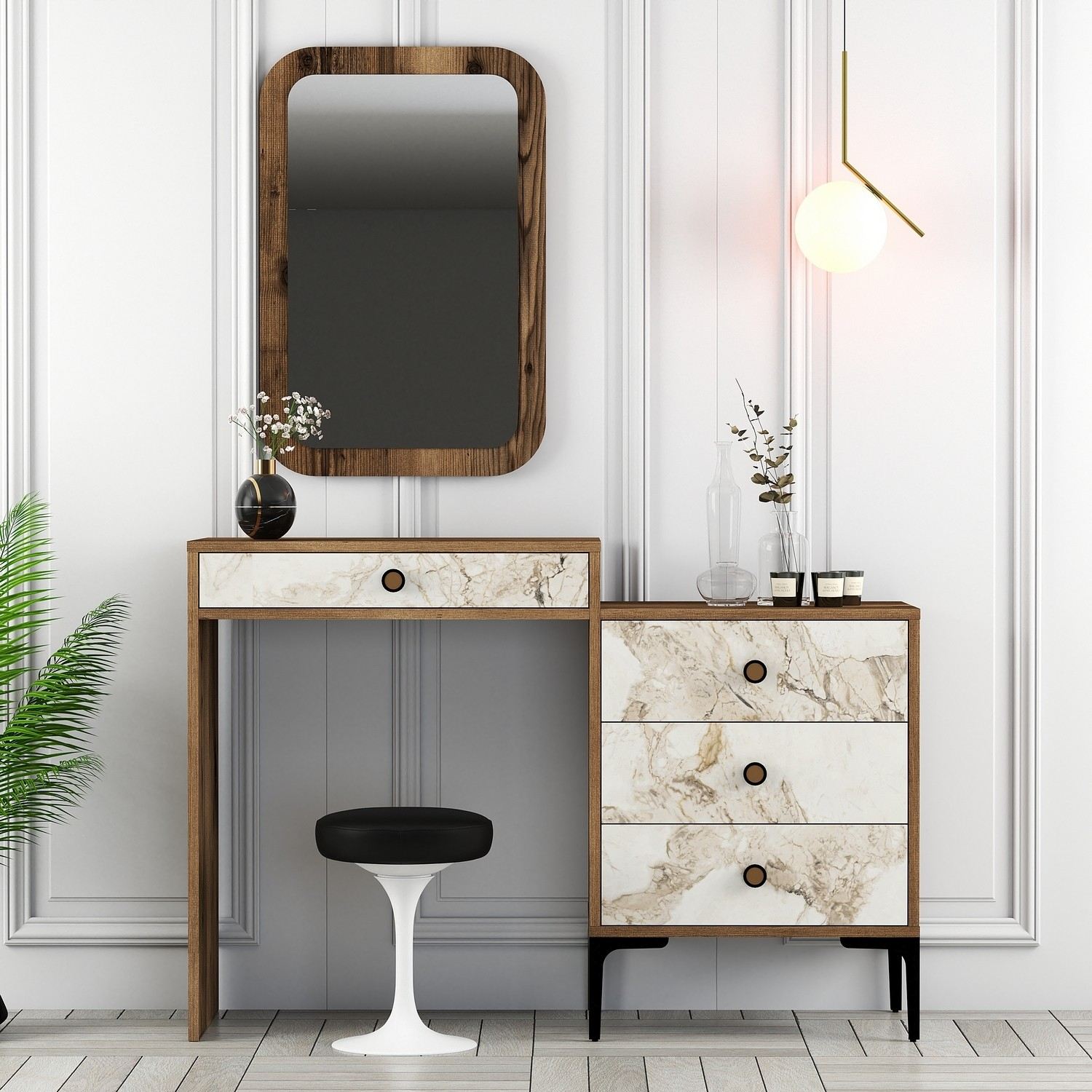 Kozmetički stolić Lizbon 545 - Walnut, White | AG-vitahome.hr