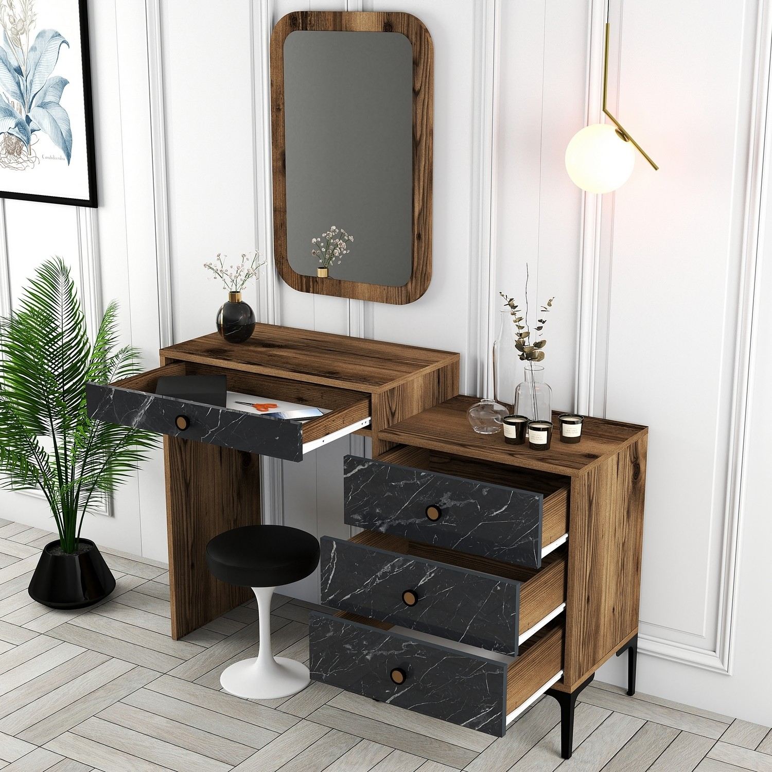 Kozmetički stolić Lizbon 548 - Walnut, Black | AG-vitahome.hr