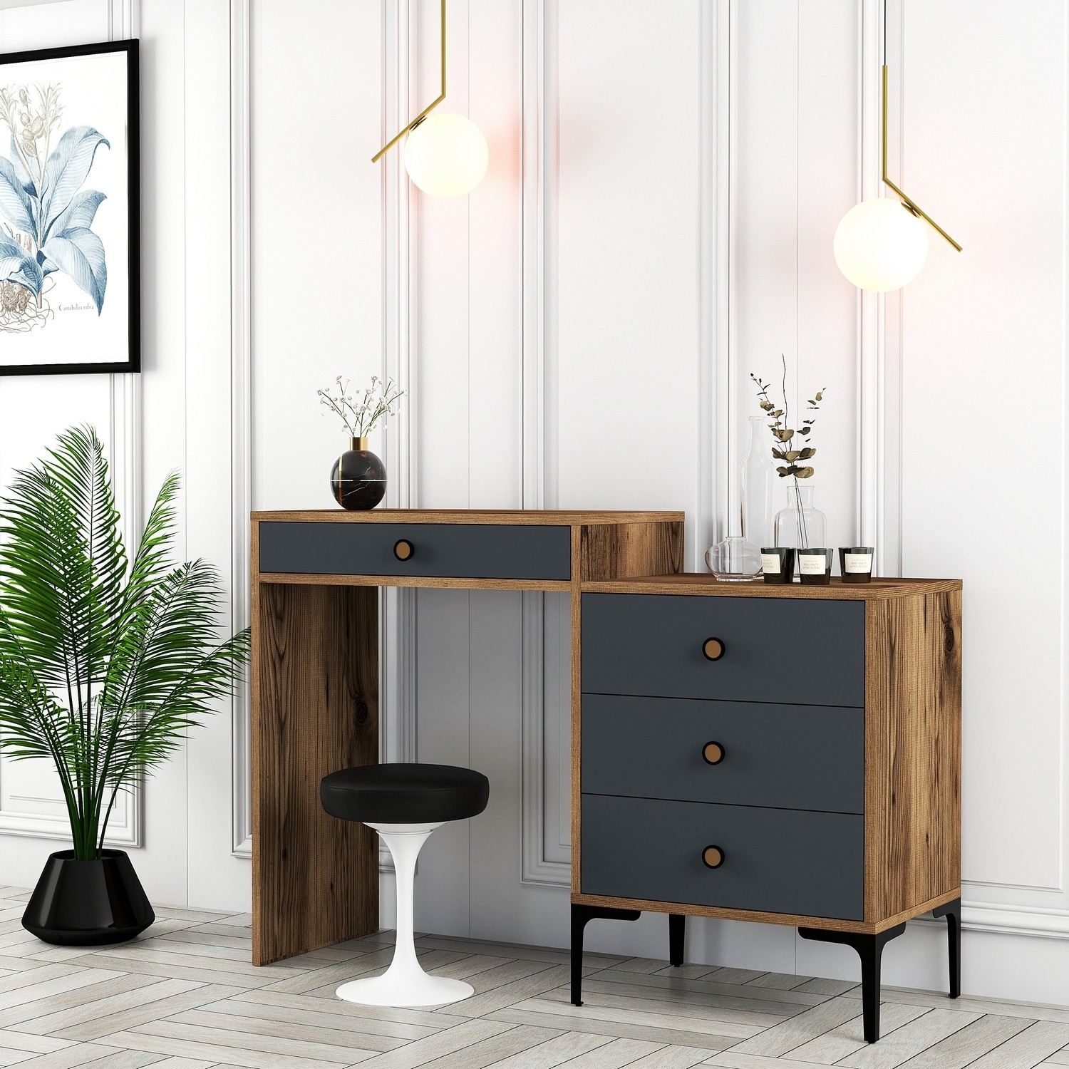 Kozmetički stolić Lizbon 550 - Walnut, Anthracite | AG-vitahome.hr