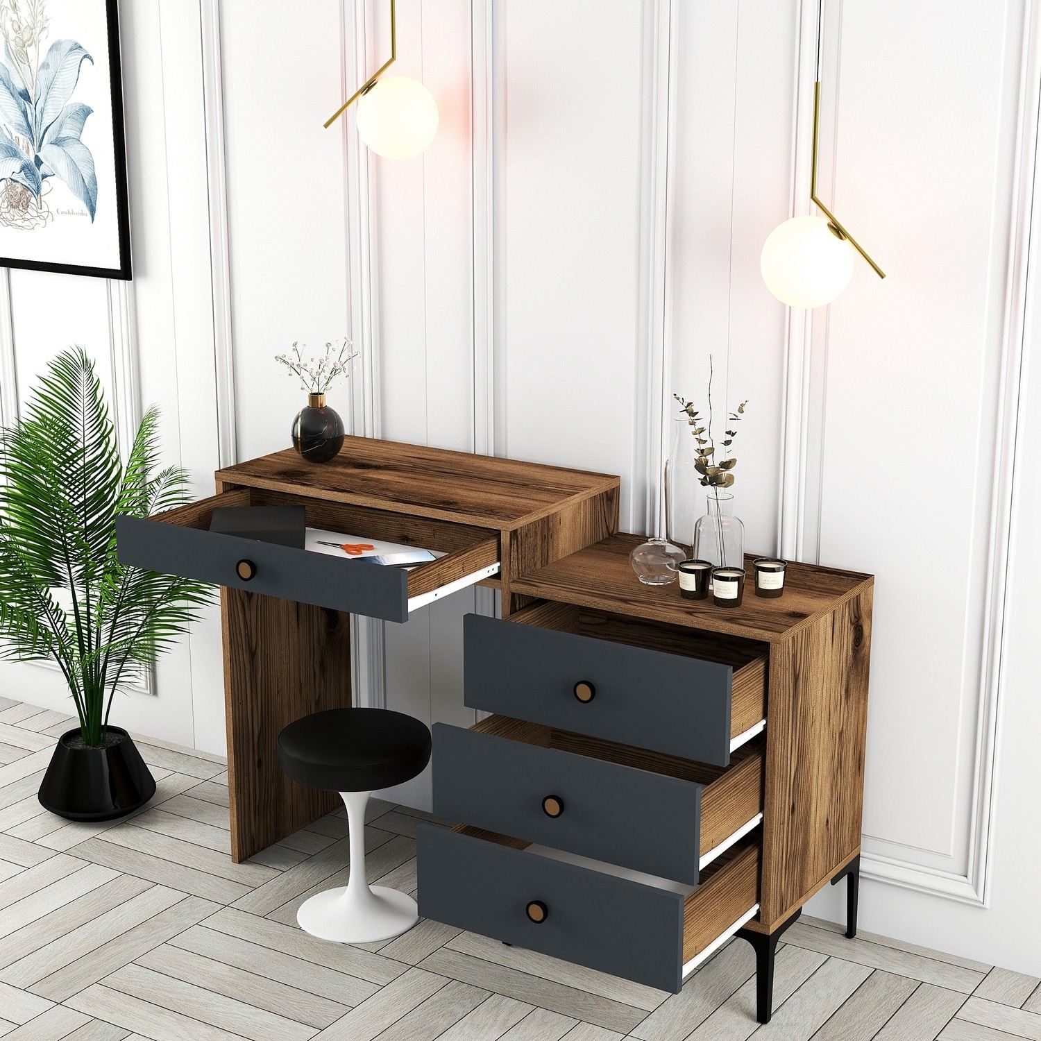 Kozmetički stolić Lizbon 550 - Walnut, Anthracite | AG-vitahome.hr