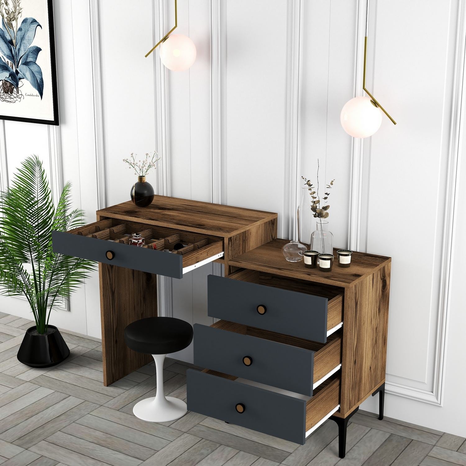 Kozmetički stolić Lizbon 550 - Walnut, Anthracite | AG-vitahome.hr