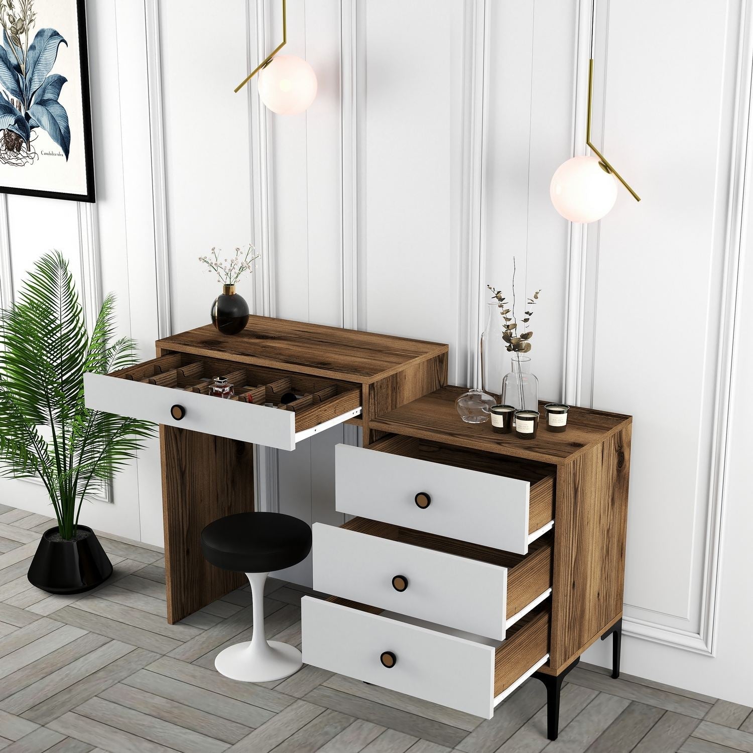 Kozmetički stolić Lizbon 551 - Walnut, White | AG-vitahome.hr