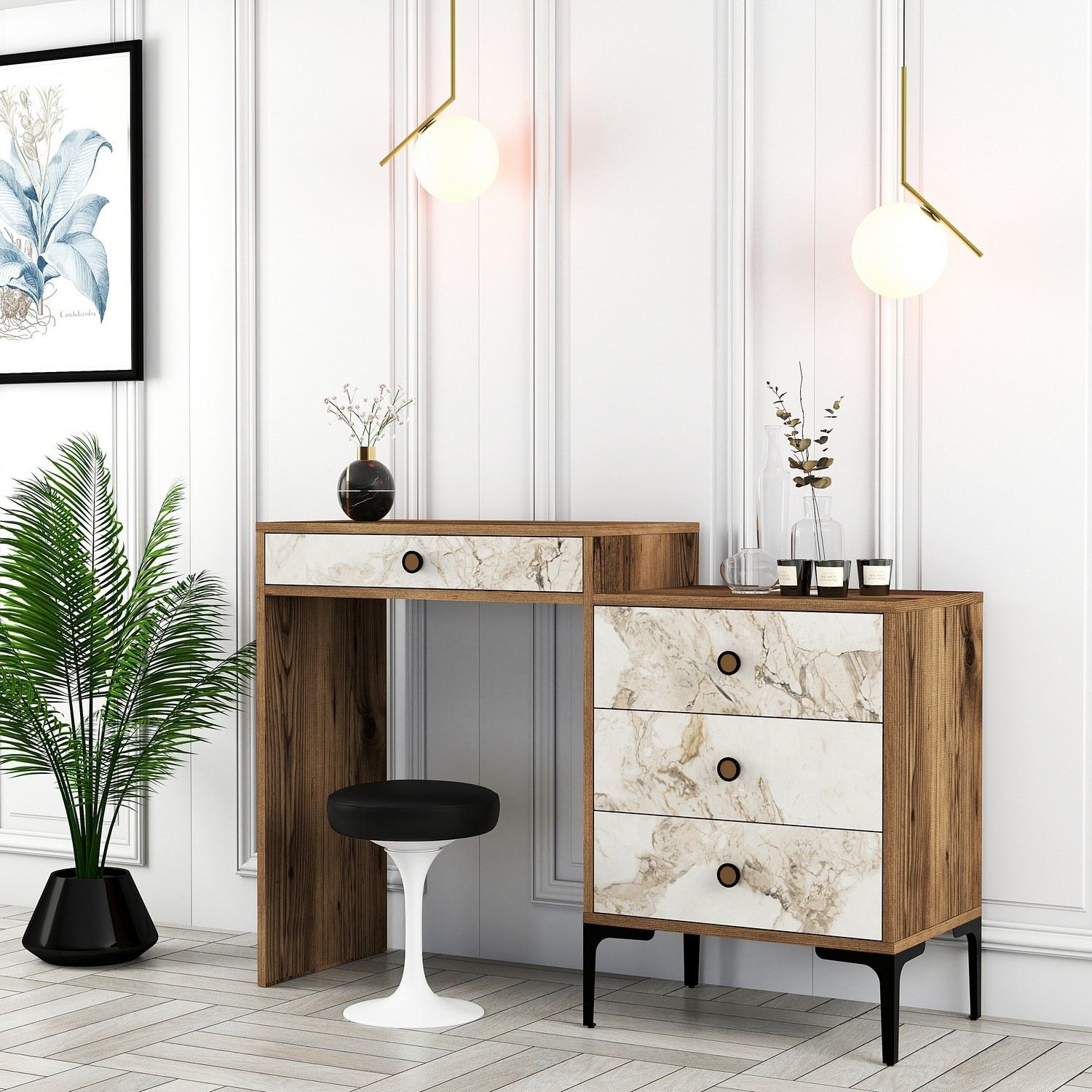 Kozmetički stolić Lizbon 552 - Walnut, White | AG-vitahome.hr
