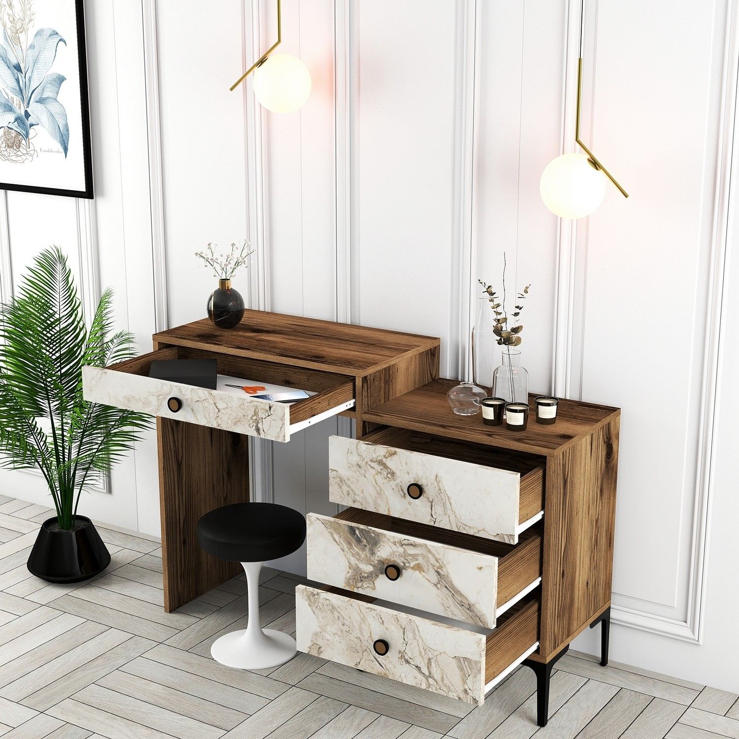 Kozmetički stolić Lizbon 552 - Walnut, White | AG-vitahome.hr