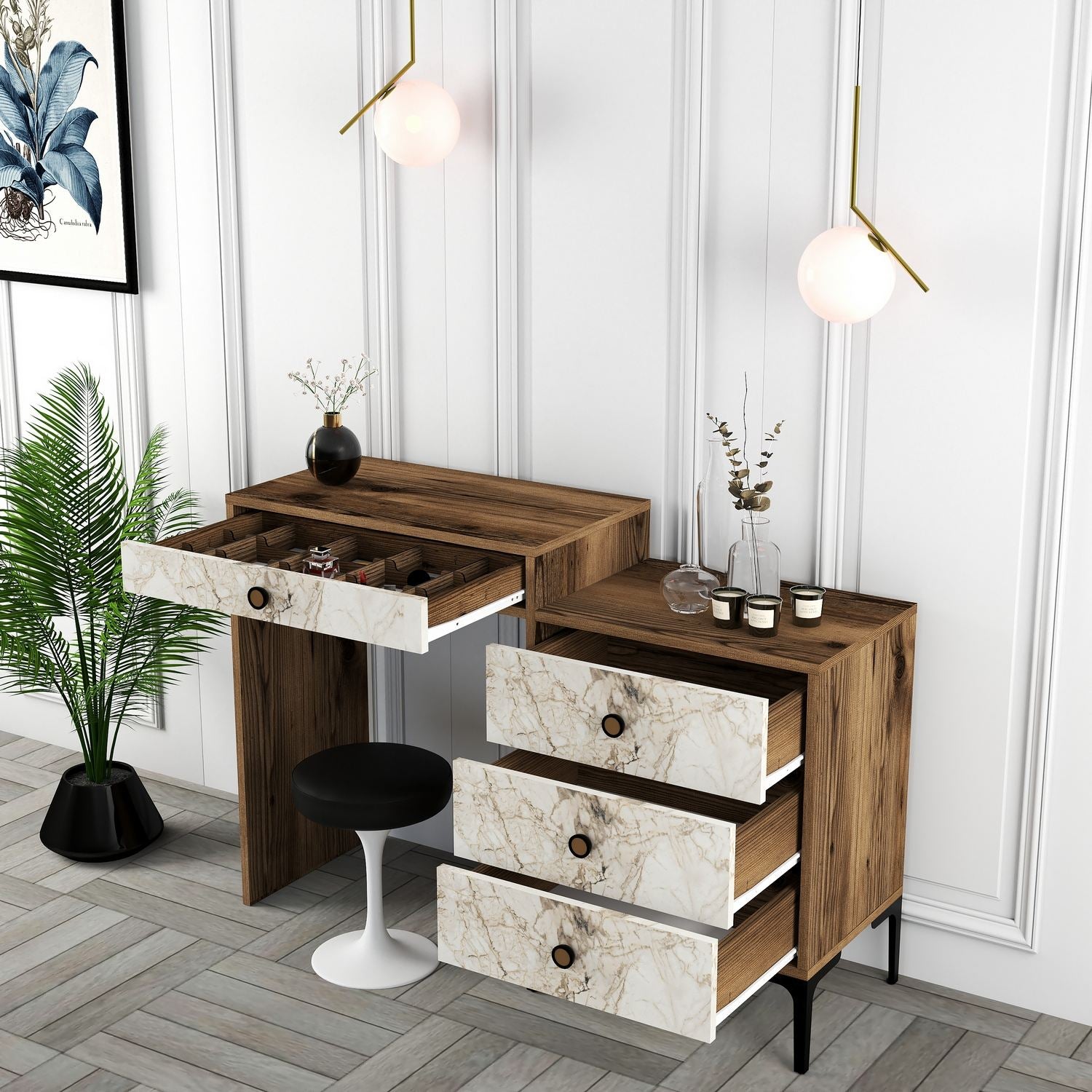 Kozmetički stolić Lizbon 552 - Walnut, White | AG-vitahome.hr