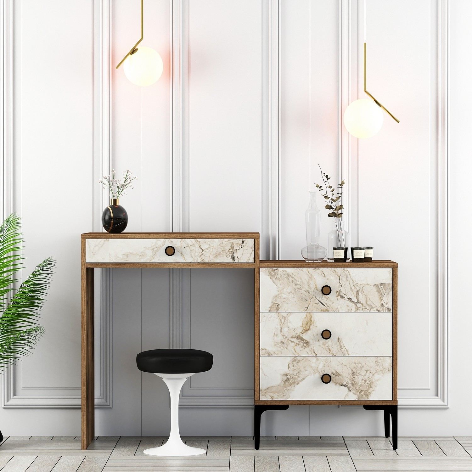 Kozmetički stolić Lizbon 552 - Walnut, White | AG-vitahome.hr