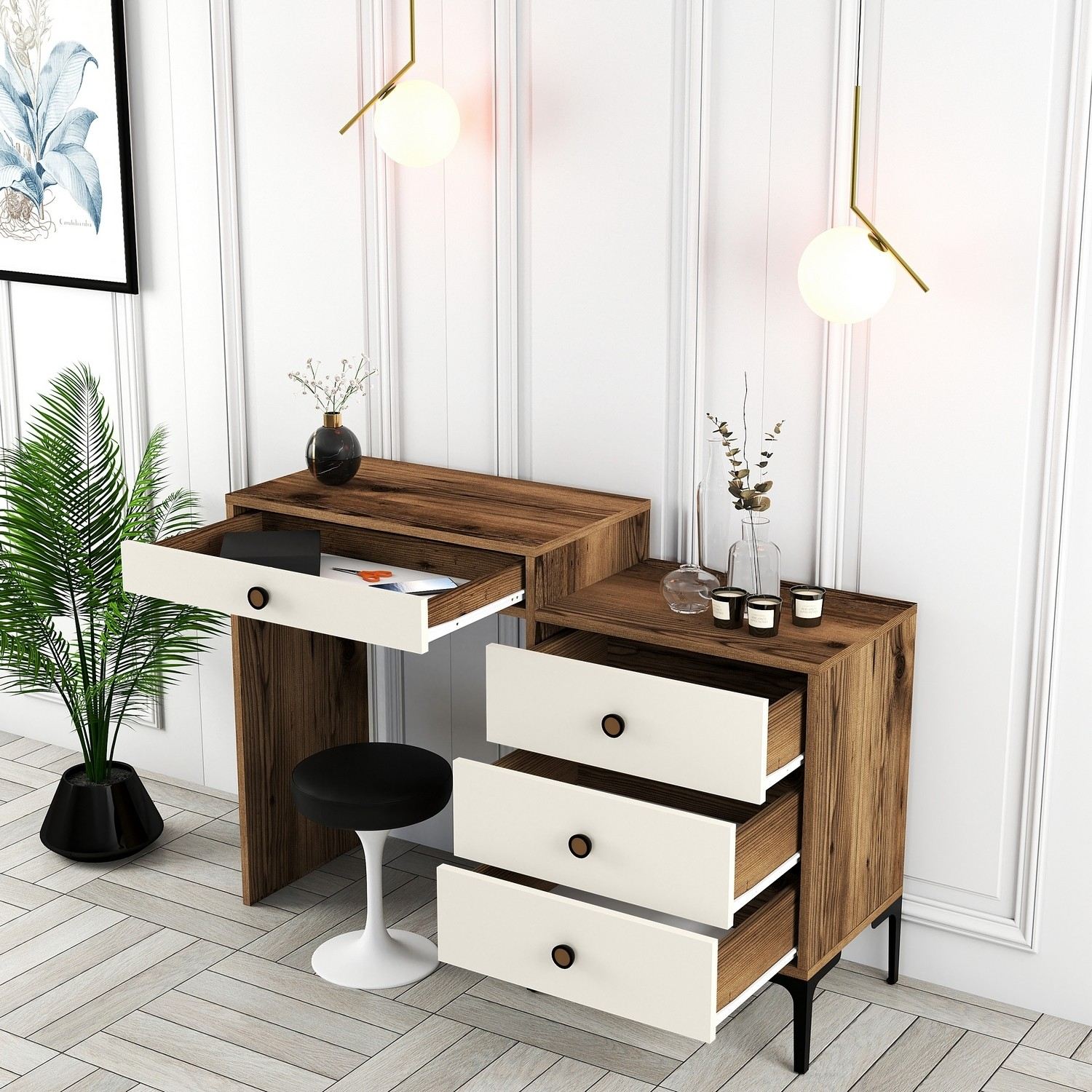 Kozmetički stolić Lizbon 554 - Walnut, Cream | AG-vitahome.hr