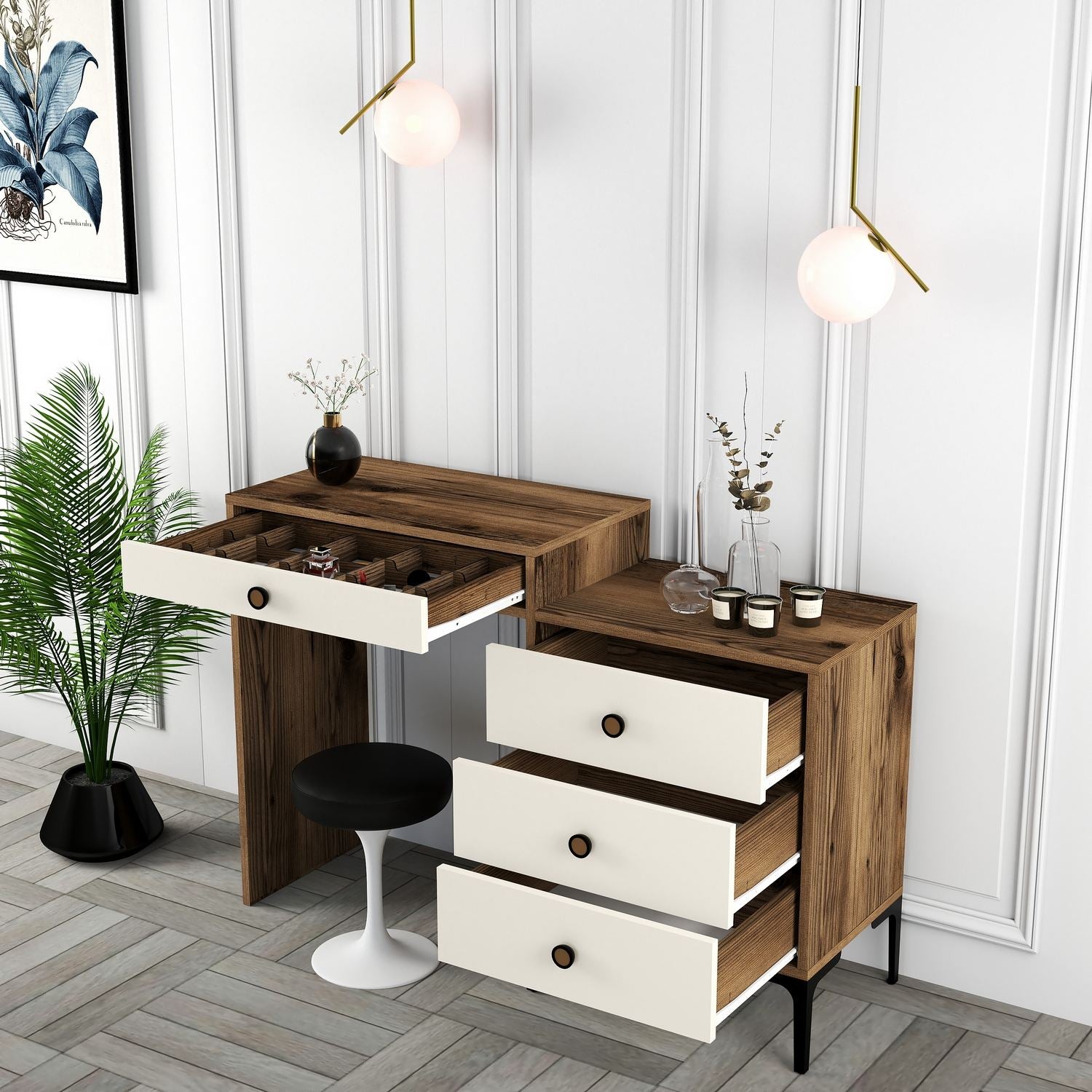 Kozmetički stolić Lizbon 554 - Walnut, Cream | AG-vitahome.hr