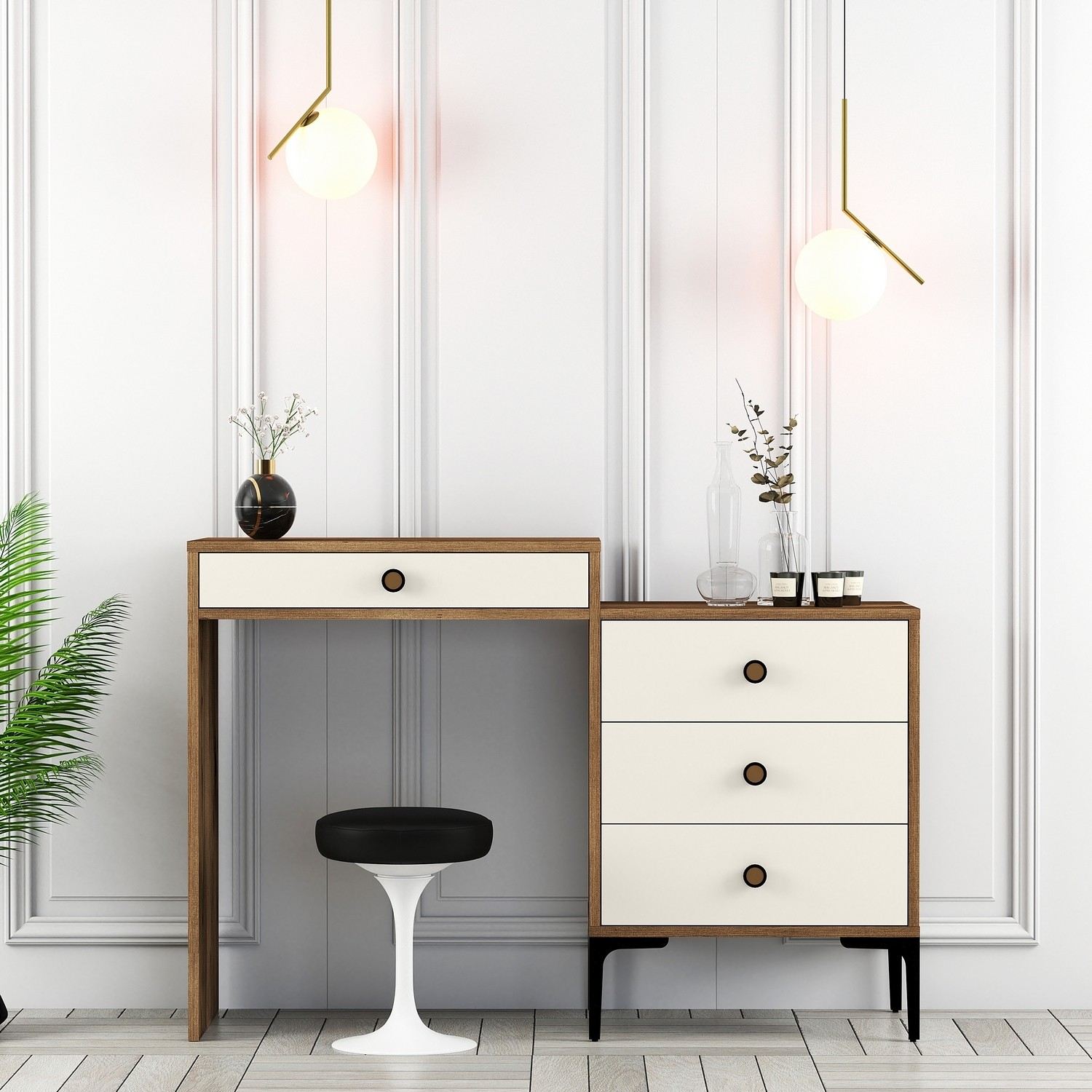 Kozmetički stolić Lizbon 554 - Walnut, Cream | AG-vitahome.hr