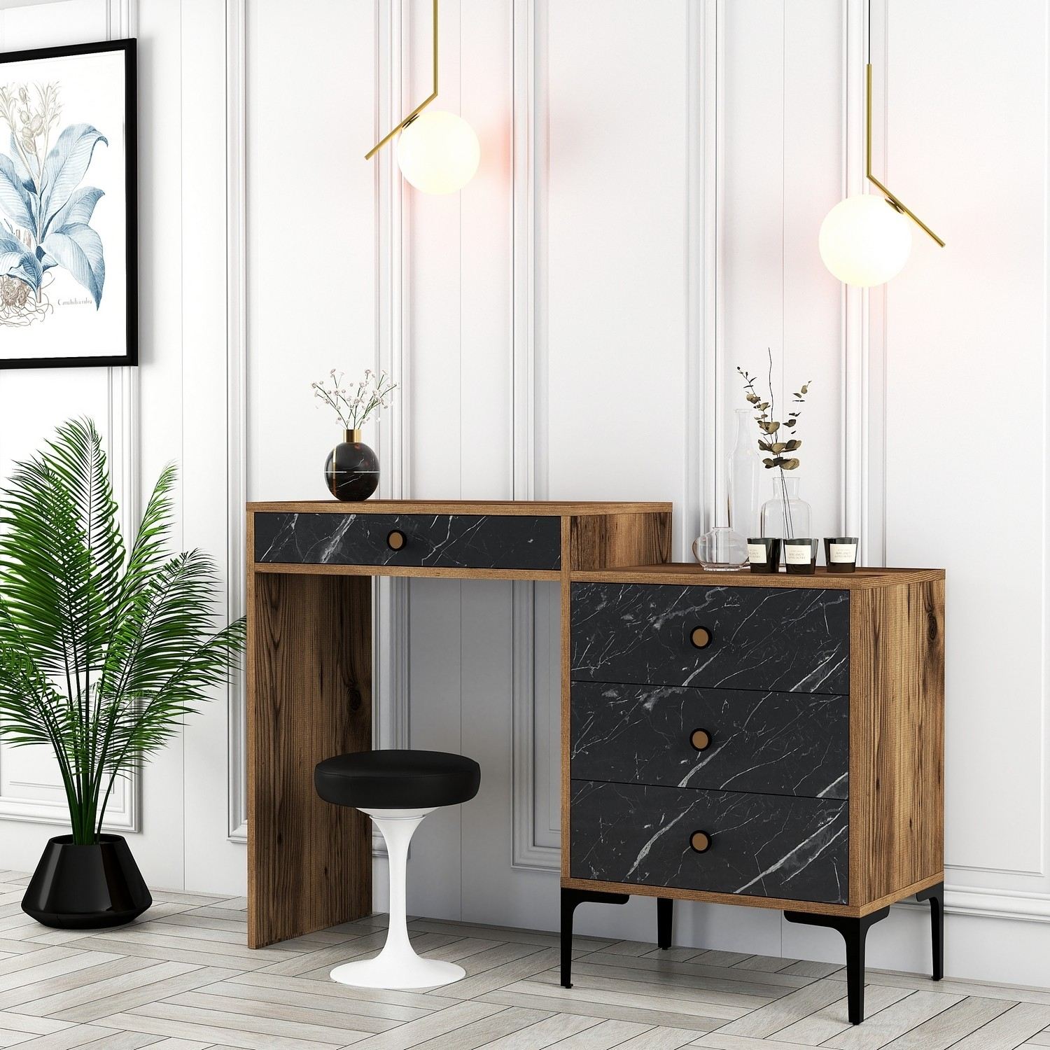 Kozmetički stolić Lizbon 555 - Walnut, Black | AG-vitahome.hr