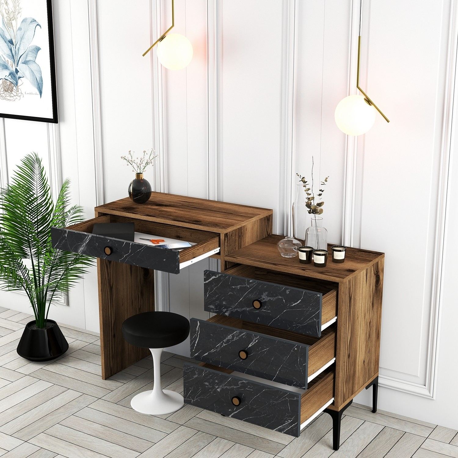 Kozmetički stolić Lizbon 555 - Walnut, Black | AG-vitahome.hr