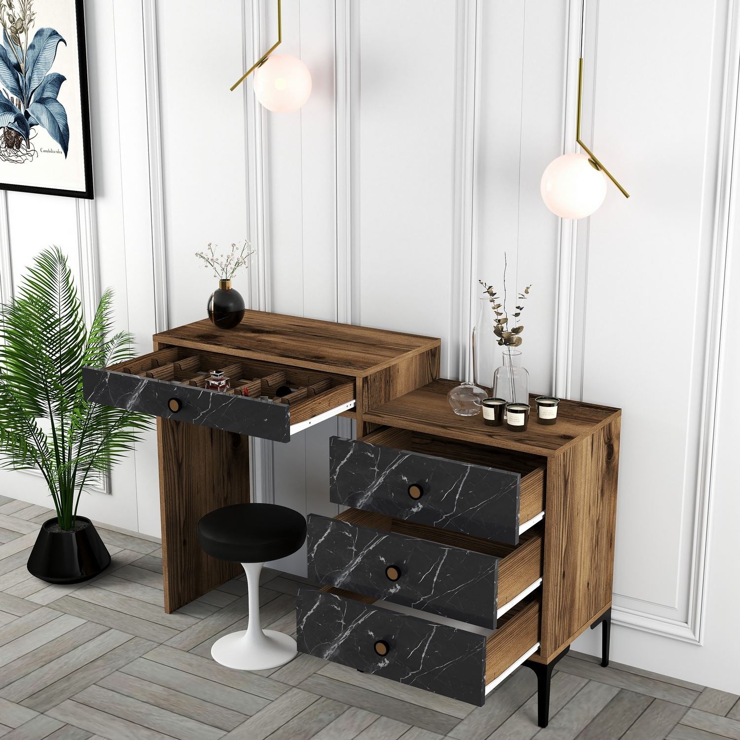 Kozmetički stolić Lizbon 555 - Walnut, Black | AG-vitahome.hr