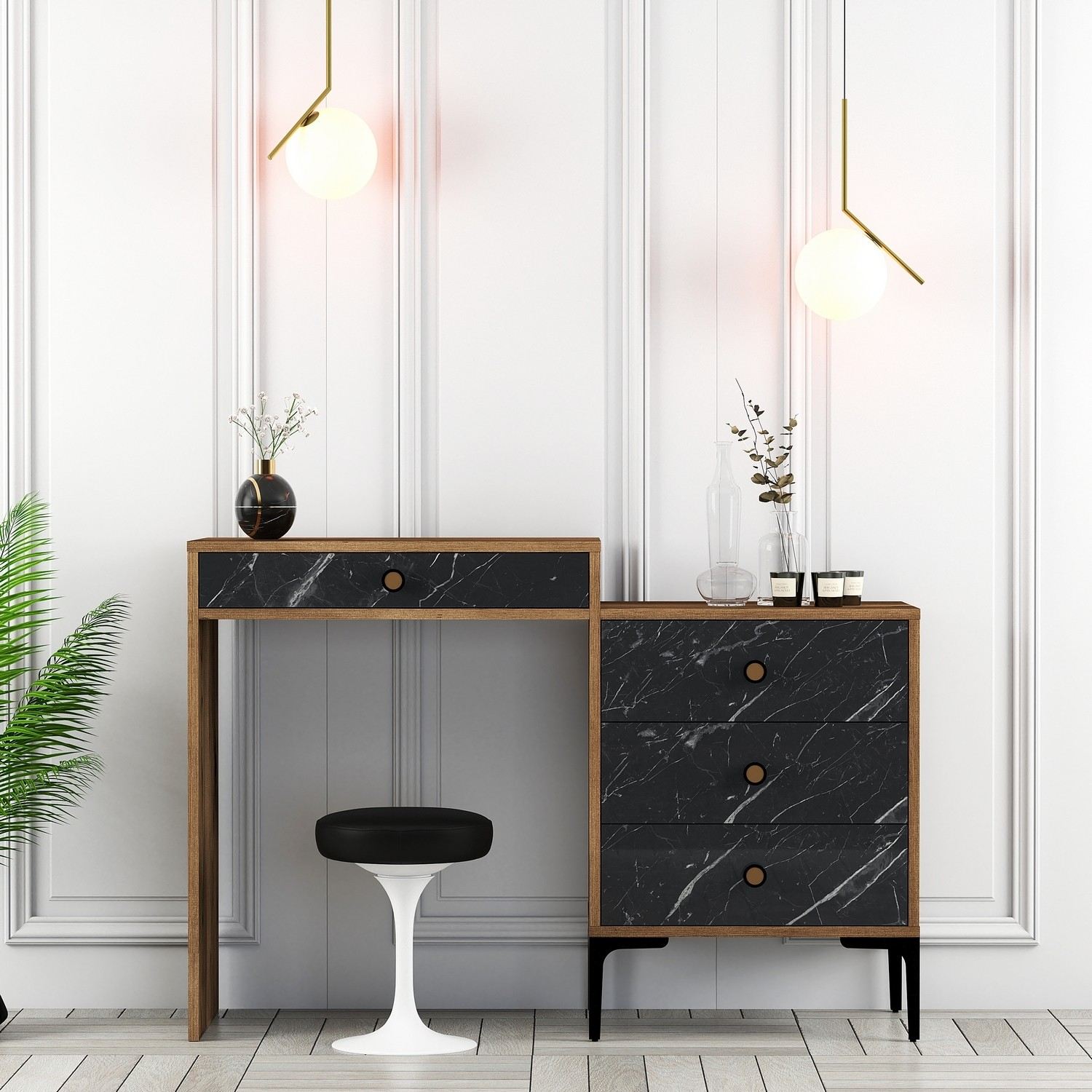 Kozmetički stolić Lizbon 555 - Walnut, Black | AG-vitahome.hr