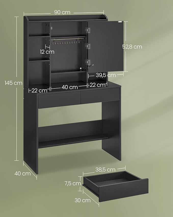 Kozmetički stolić s LED osvjetljenjem, 40 x 90 x 144,7 cm, crni