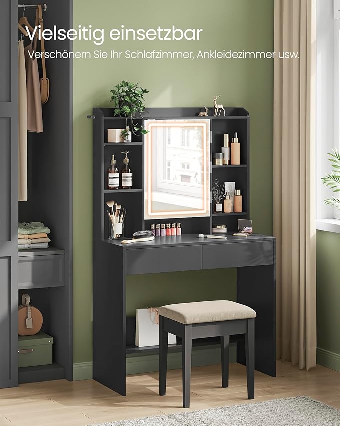 Kozmetički stolić s LED osvjetljenjem, 40 x 90 x 144,7 cm, crni