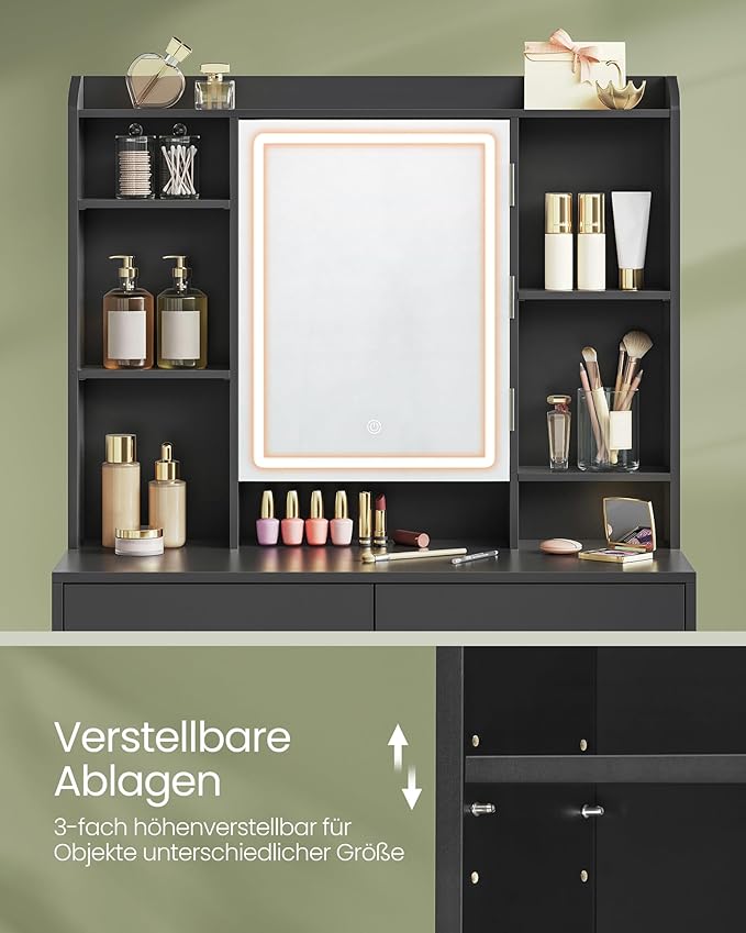 Kozmetički stolić s LED osvjetljenjem, 40 x 90 x 144,7 cm, crni