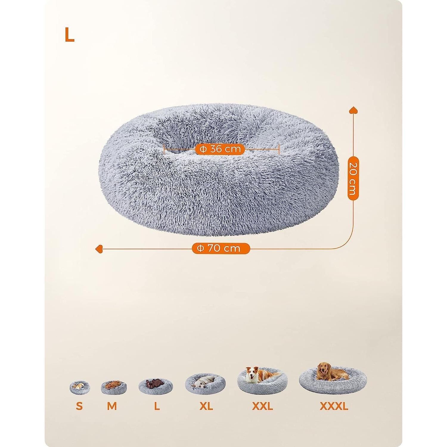 krevet za pse, krevet za mačke, mekana pliš površina, 70 cm, siva | FEANDREA-vitahome.hr
