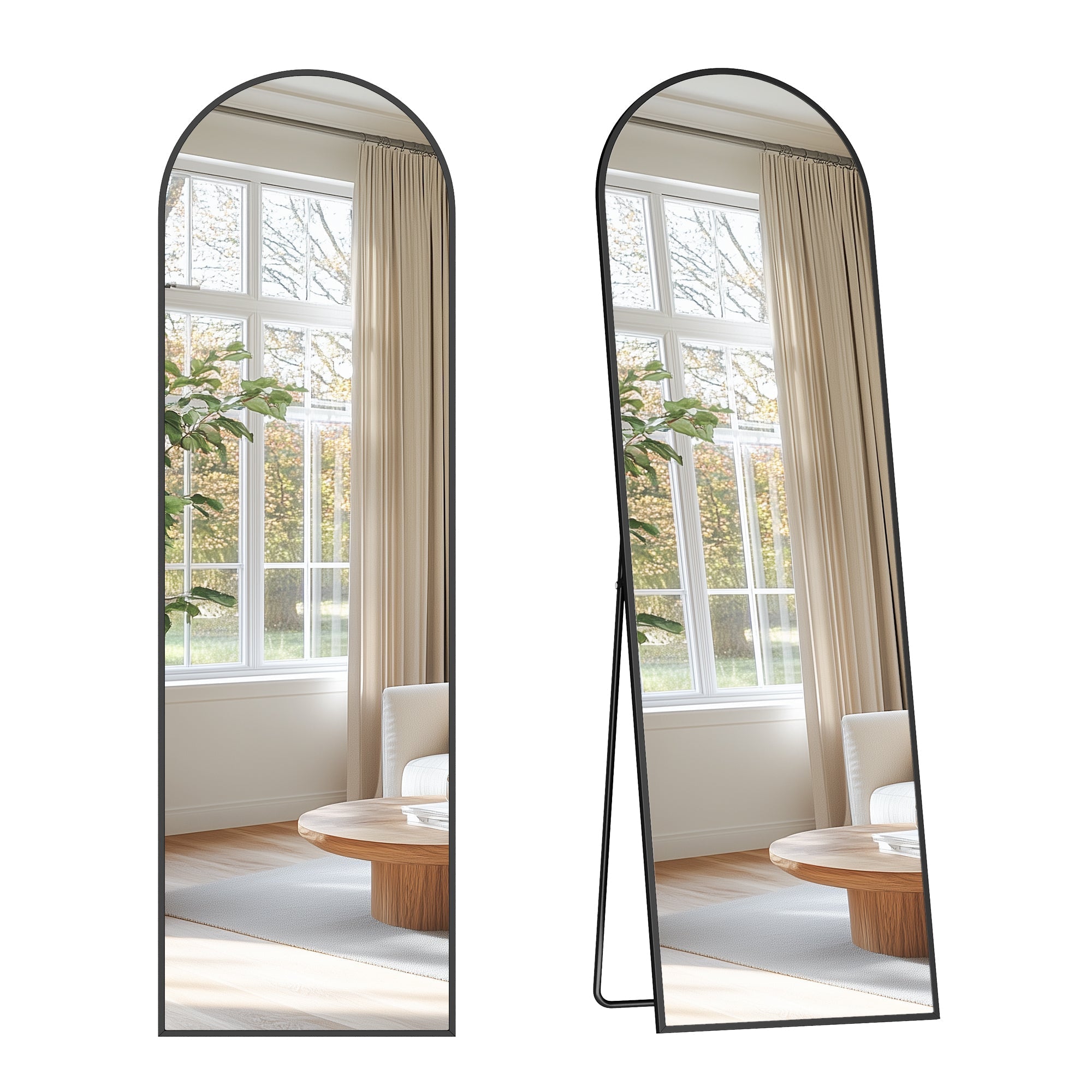 Kružni ogledalo na stalku, 150 x 40 cm, s aluminijskim okvirom, crne boje