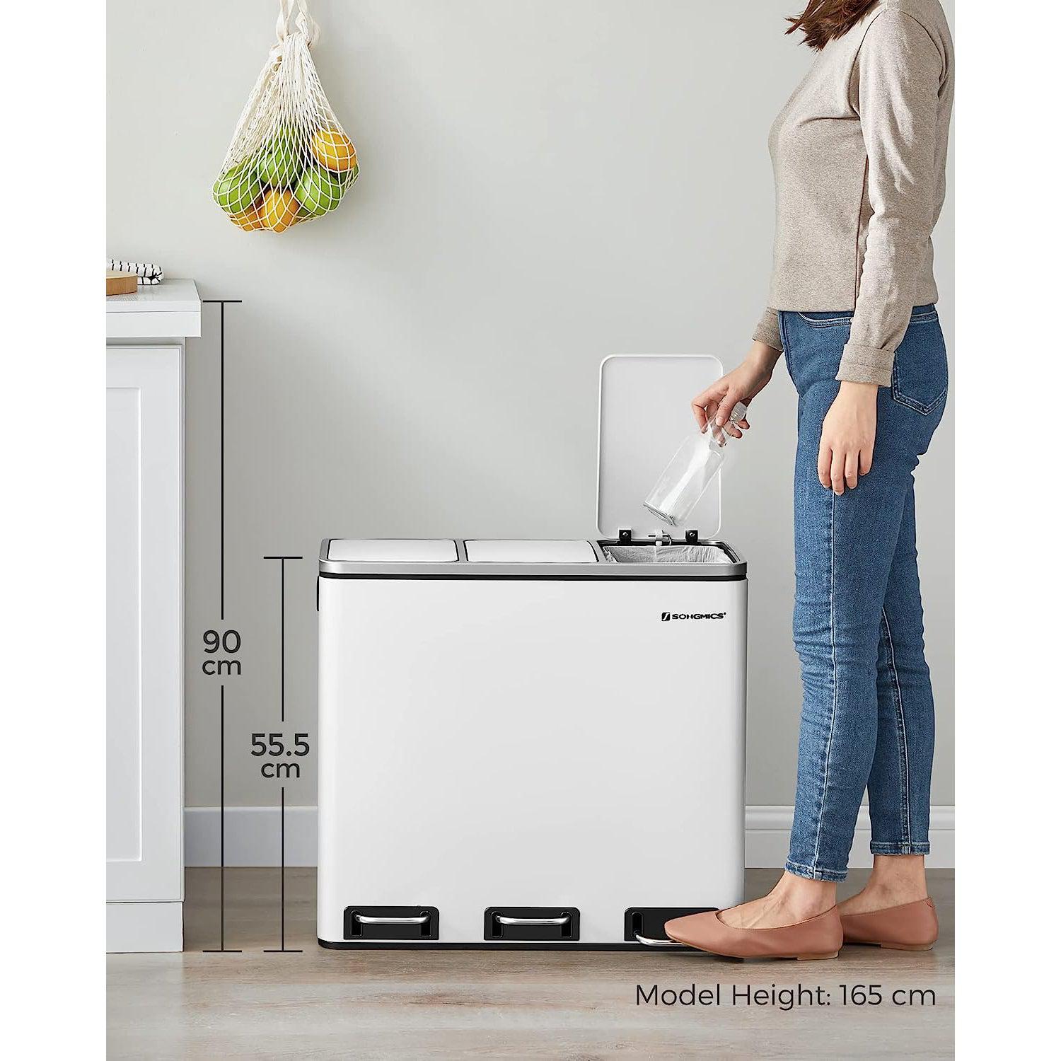 Kuhinjska kanta na pedale, selektivni sakupljač otpada, 3 x 18 L, bijela | SONGMICS-vitahome.hr
