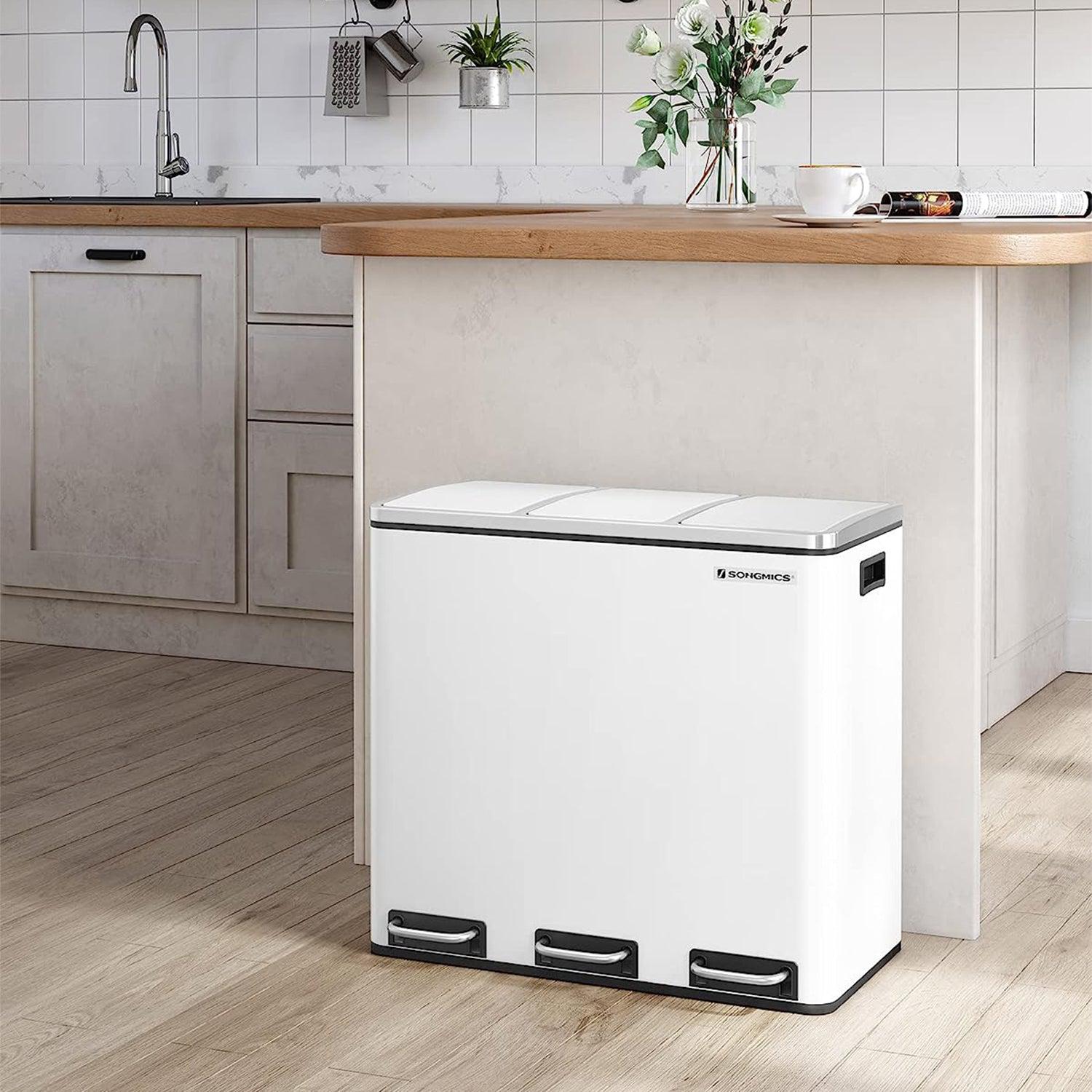 Kuhinjska kanta na pedale, selektivni sakupljač otpada, 3 x 18 L, bijela | SONGMICS-vitahome.hr