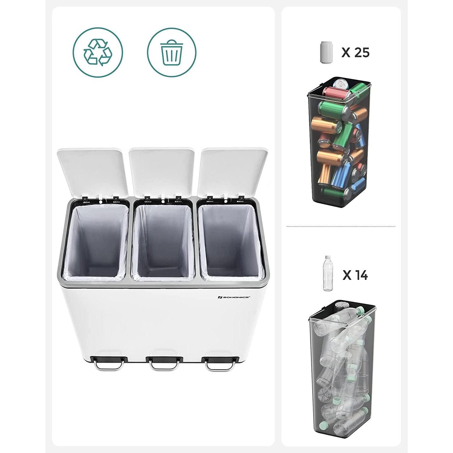 Kuhinjska kanta na pedale, selektivni sakupljač otpada, 3 x 18 L, bijela | SONGMICS-vitahome.hr