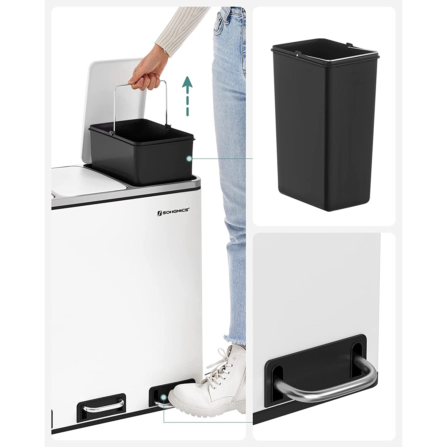 Kuhinjska kanta na pedale, selektivni sakupljač otpada, 3 x 18 L, bijela | SONGMICS-vitahome.hr