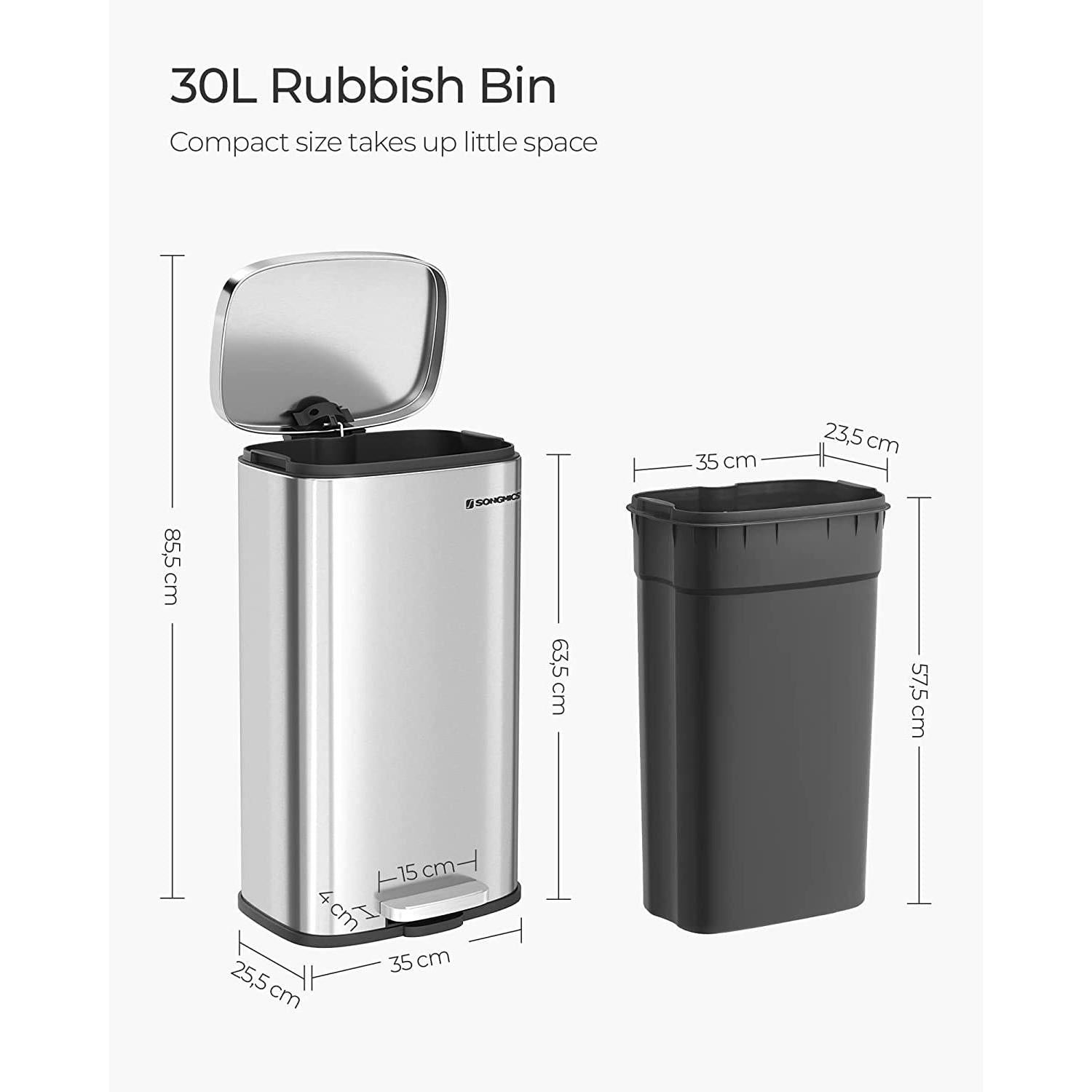 Kuhinjska kanta za otpatke s plastičnom unutarnjom kantom 30 L | SONGMICS-vitahome.hr