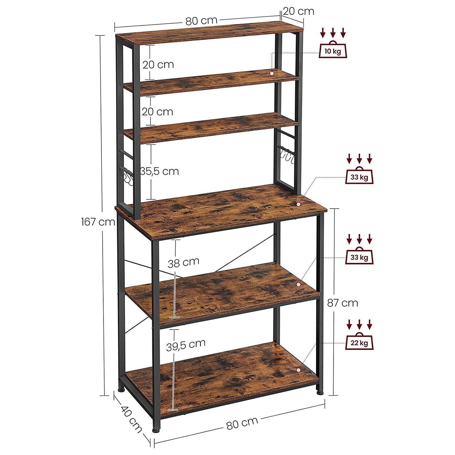 Kuhinjska polica sa 6 kuka i metalnim okvirom 80 x 40 x 167 cm | Vasagle-vitahome.hr