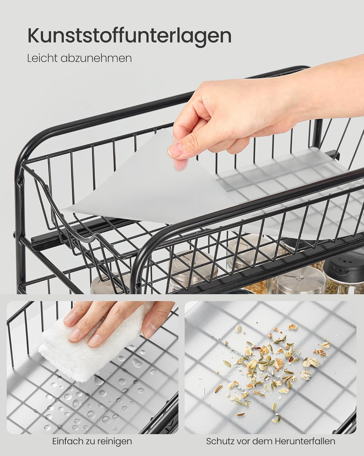 Kuhinjski organizator na 2 etaže, 21 x 36,5 x 27,3 cm, crne boje | SONGMICS-vitahome.hr