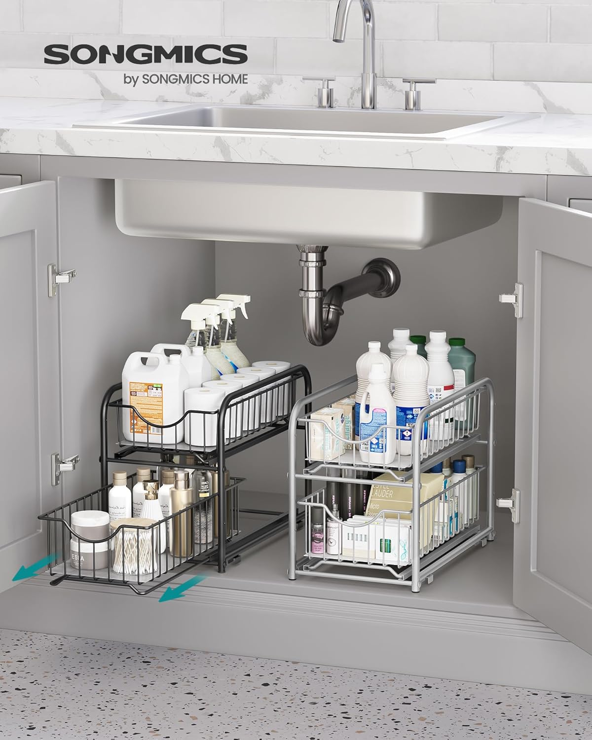 Kuhinjski organizator na 2 etaže, 21 x 36,5 x 27,3 cm, crne boje | SONGMICS-vitahome.hr