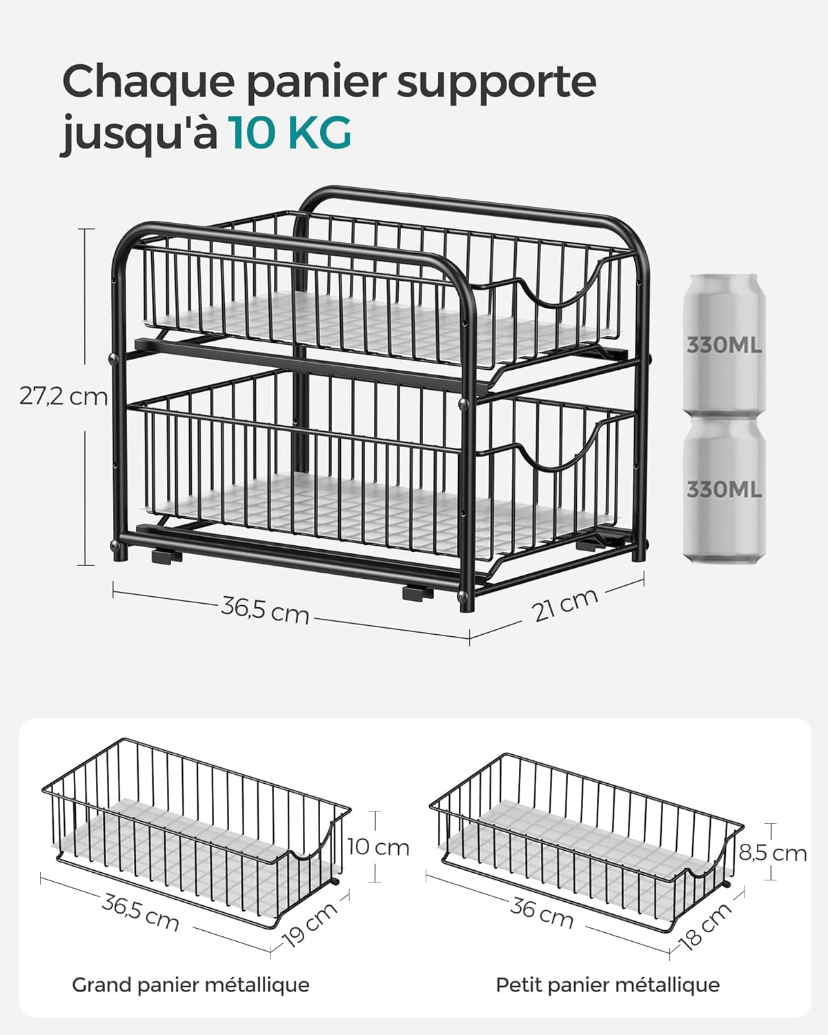 Kuhinjski organizator na 2 etaže, 21 x 36,5 x 27,3 cm, crne boje | SONGMICS-vitahome.hr