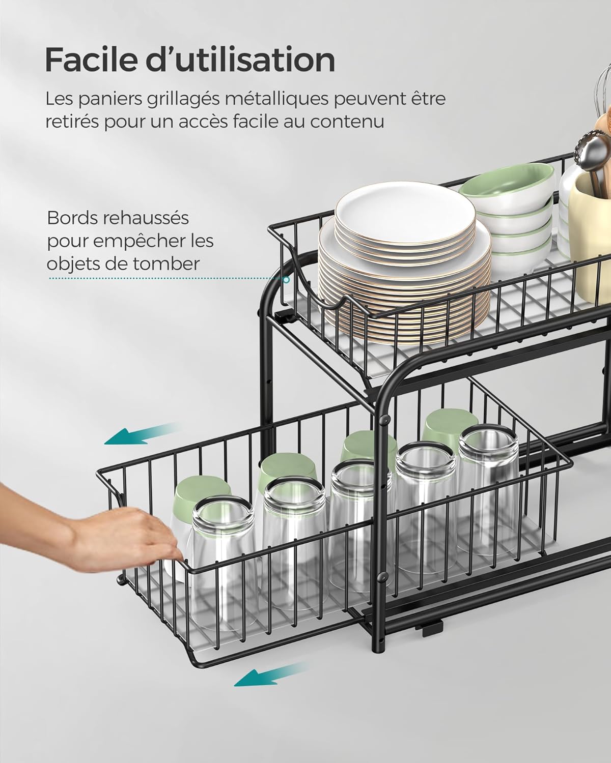 Kuhinjski organizator na 2 etaže, 21 x 36,5 x 27,3 cm, crne boje | SONGMICS-vitahome.hr