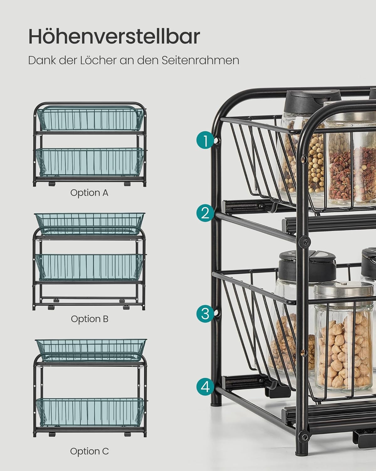 Kuhinjski organizator na 2 etaže, 21 x 36,5 x 27,3 cm, crne boje | SONGMICS-vitahome.hr