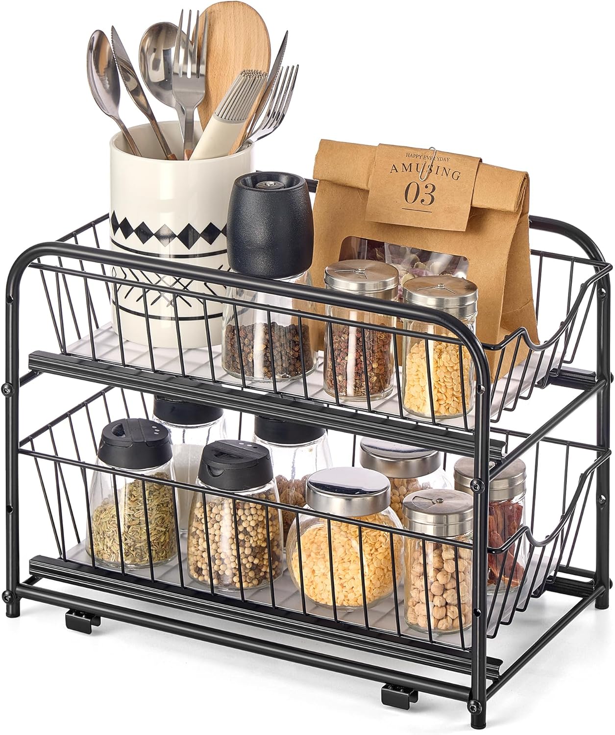 Kuhinjski organizator na 2 etaže, 21 x 36,5 x 27,3 cm, crne boje | SONGMICS-vitahome.hr