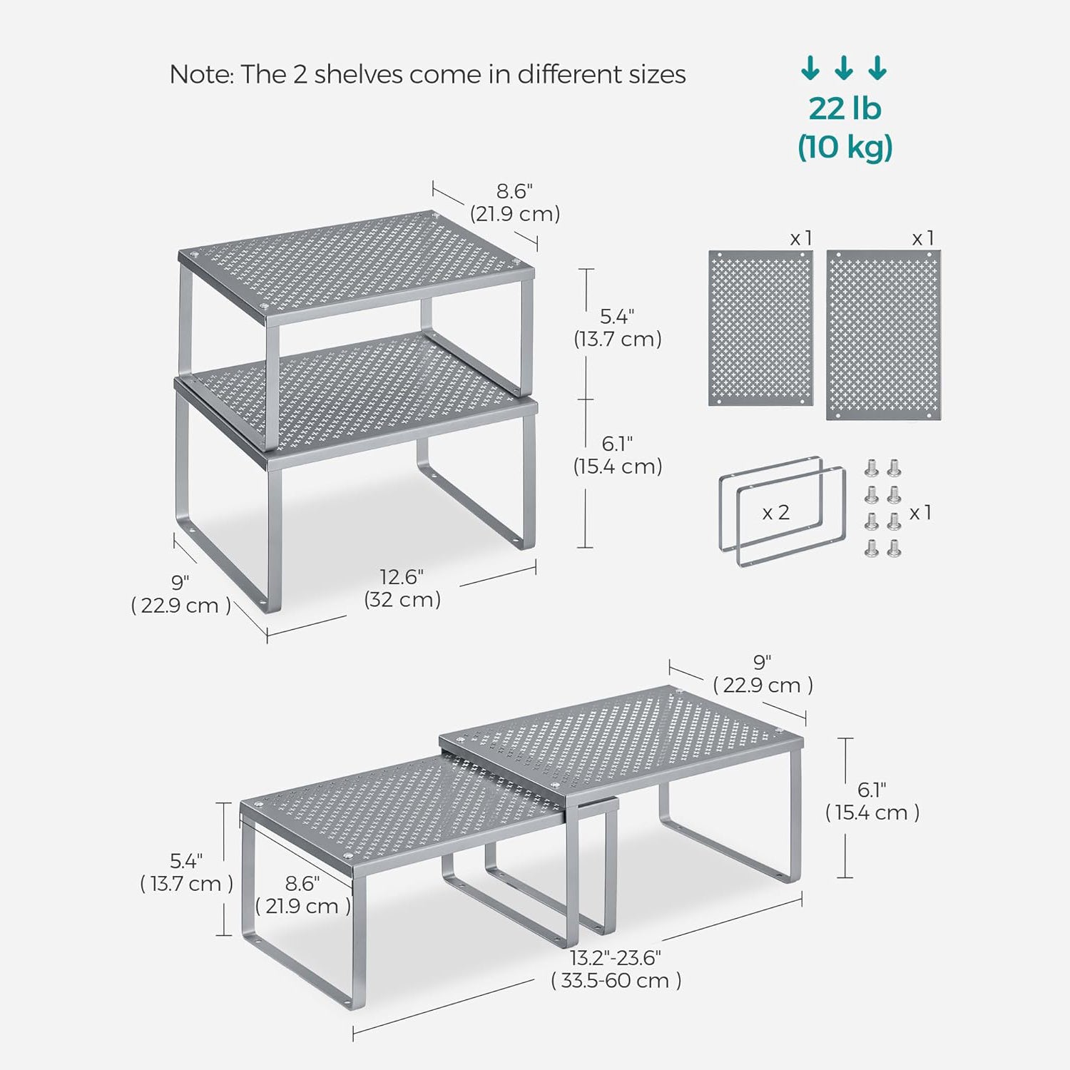 Kuhinjski stalak, organizator za začine, set od 2 komada 22,9 x 32,0 x 15,5 cm/21,8 x 32 x 13,7 cm, srebrni | SONGMICS-vitahome.hr