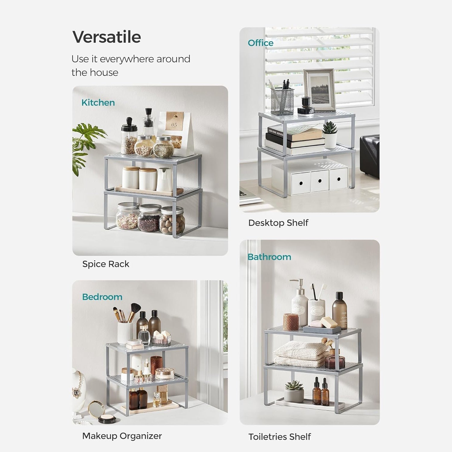 Kuhinjski stalak, organizator za začine, set od 2 komada 22,9 x 32,0 x 15,5 cm/21,8 x 32 x 13,7 cm, srebrni | SONGMICS-vitahome.hr