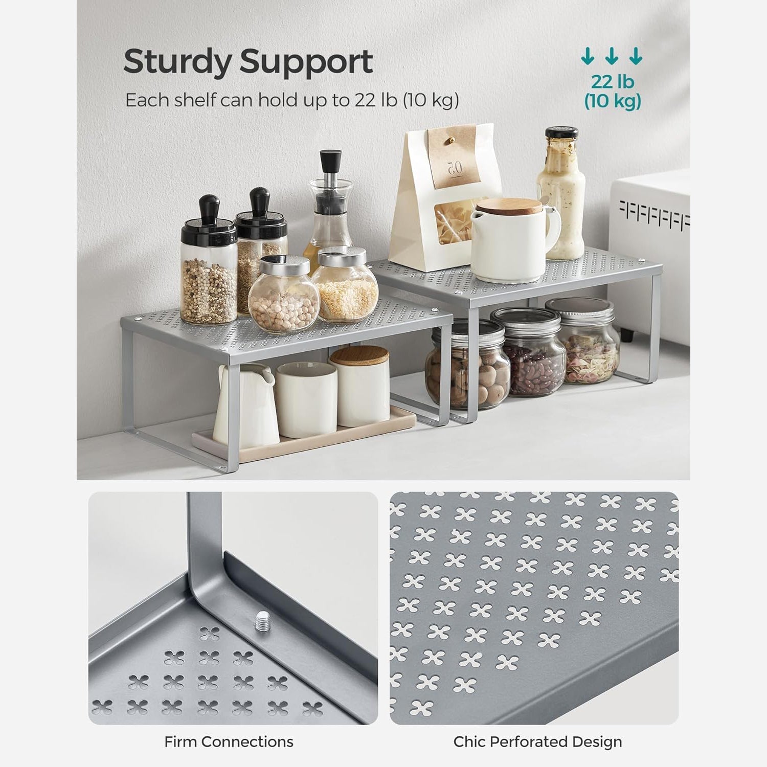 Kuhinjski stalak, organizator za začine, set od 2 komada 22,9 x 32,0 x 15,5 cm/21,8 x 32 x 13,7 cm, srebrni | SONGMICS-vitahome.hr